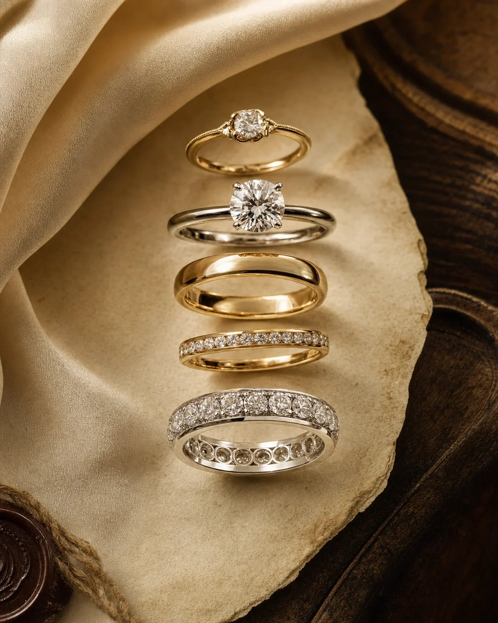 Relationship ring guide cover showing promise engagement wedding anniversary and eternity rings