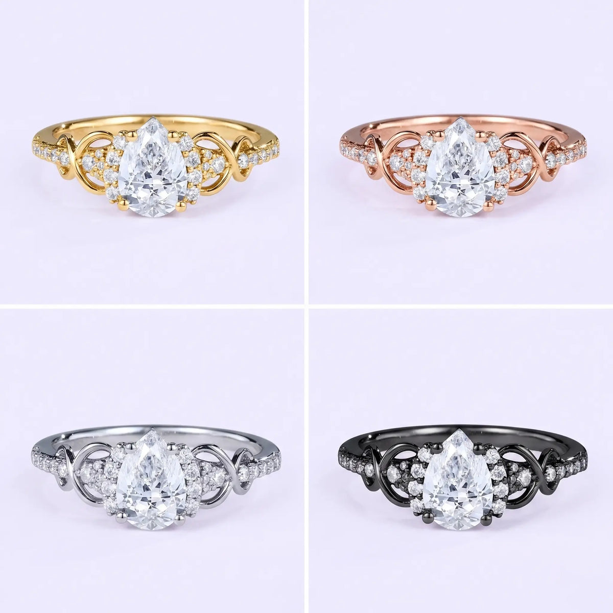 Anillos de Compromiso de Moissanita Corte Pera de 1CT – Anillo de Aniversario Artístico