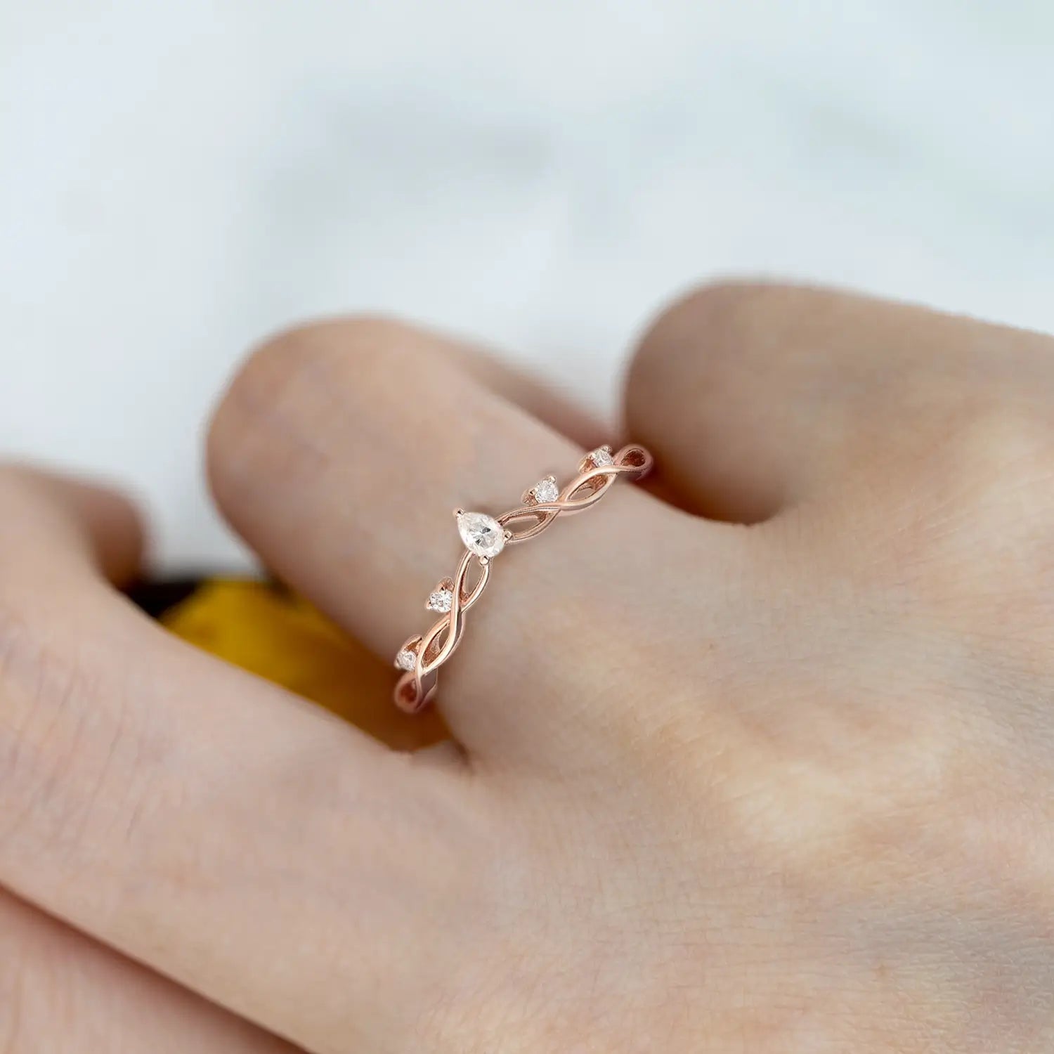 Custom 18K Rose Gold Moissanite Wedding Band - Match Twist BandS for ladies gift