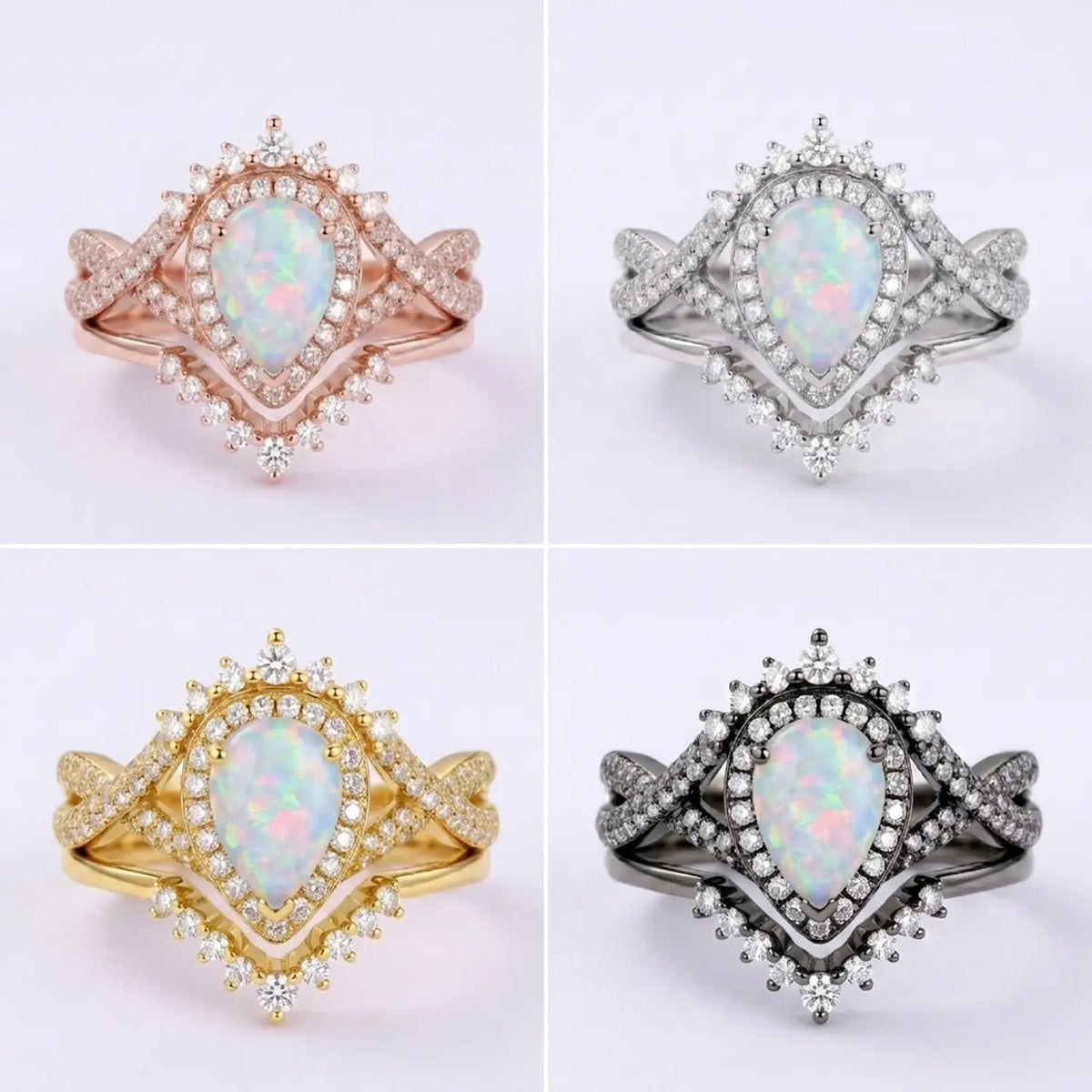 Celestia Loop – 2pc Infinity Halo Opal Engagement Ring Set Pear Cut