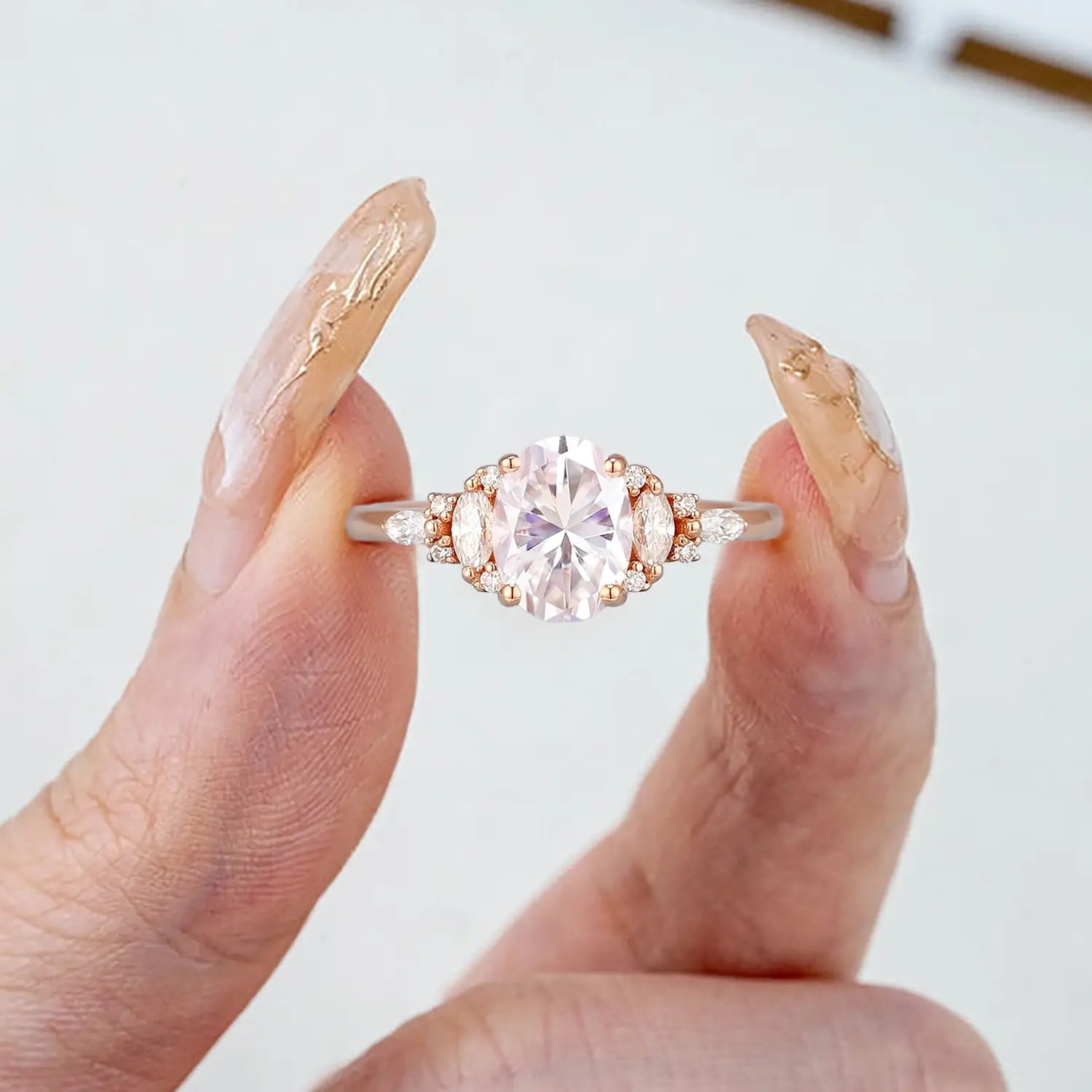 Art Deco Oval Moissanite Cluster Ring Custom Gold Rings for women gift orleone