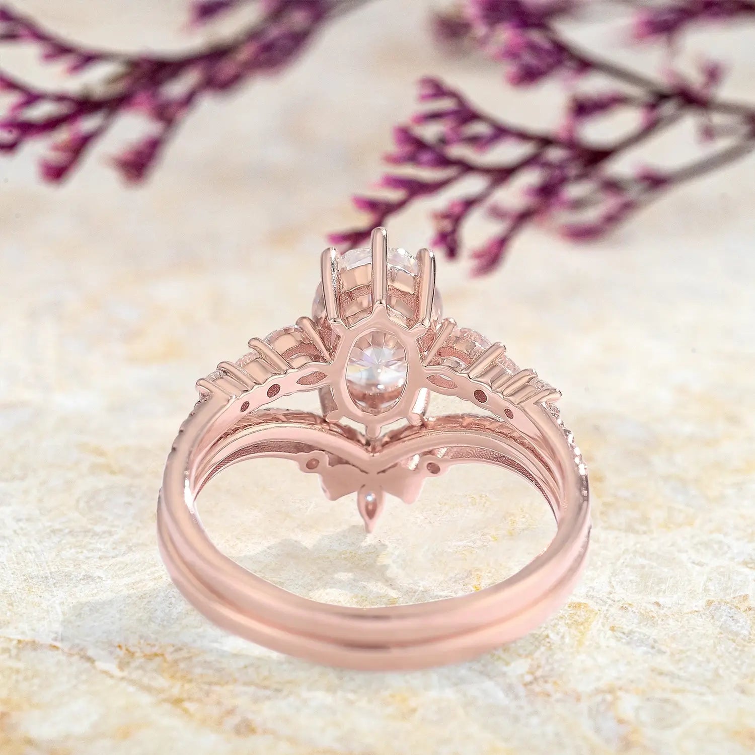 Oval Moissanite Rings Bridal Set – Pearl Luxurious Rose Gold Love Ring for women anniversary gift
