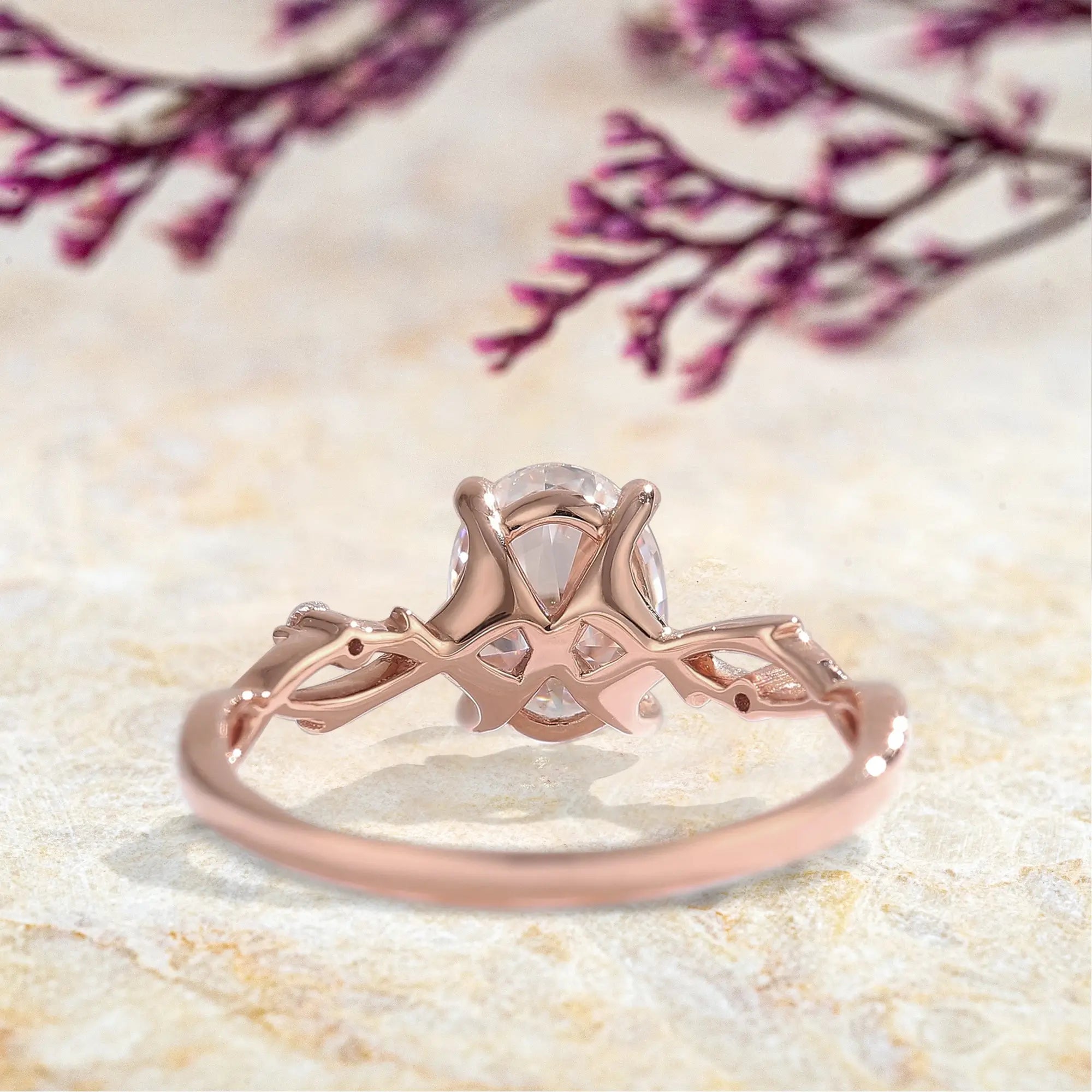 Oval Moissanite Engagement Ring 14K Cross-Branch Promise Rings Handmade custom anniversary ring for women gift