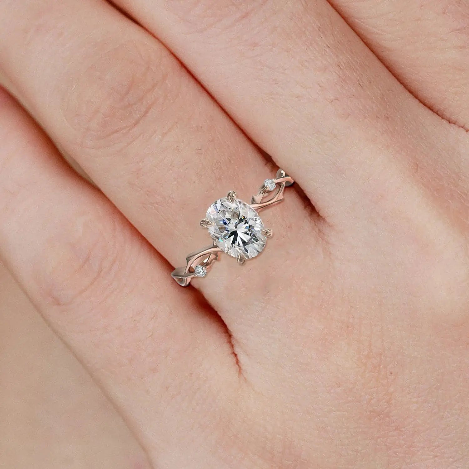 Oval Moissanite Engagement Ring 14K Cross-Branch Promise Rings Handmade custom anniversary ring for women gift