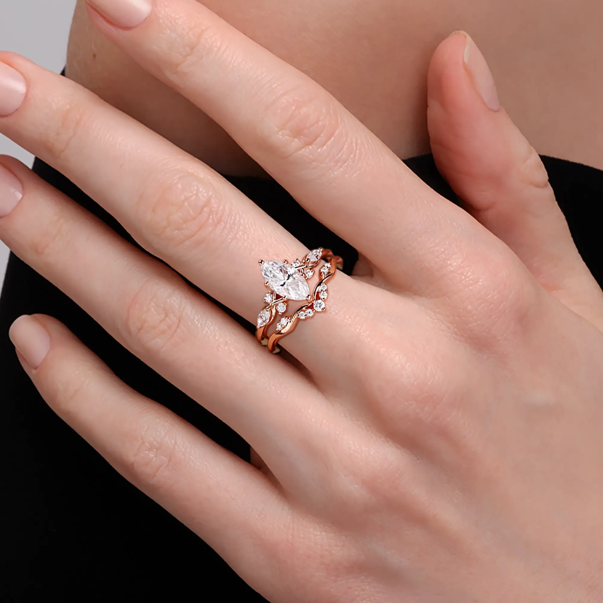 CUSTOM Rose Gold Marquise Moissanite Engagement Ring – Minimalist Thin Band for women gift
