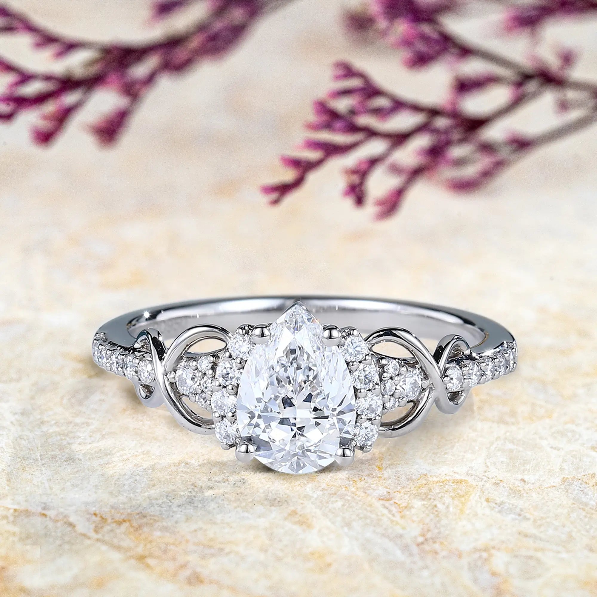 1CT Pear Cut Moissanite Engagement Rings – Art Anniversary Ring for ladies gift