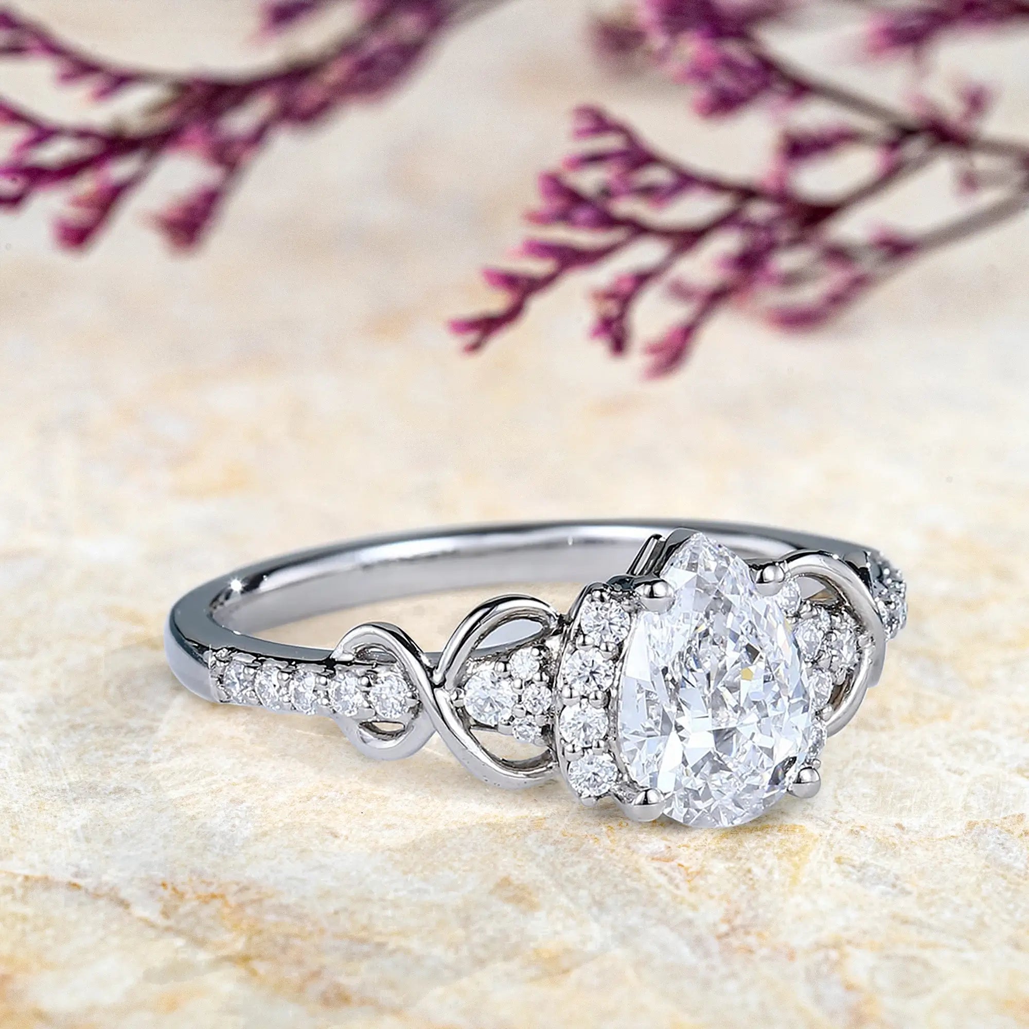 1CT Pear Cut Moissanite Engagement Rings – Art Anniversary Ring for ladies gift 18k white gold