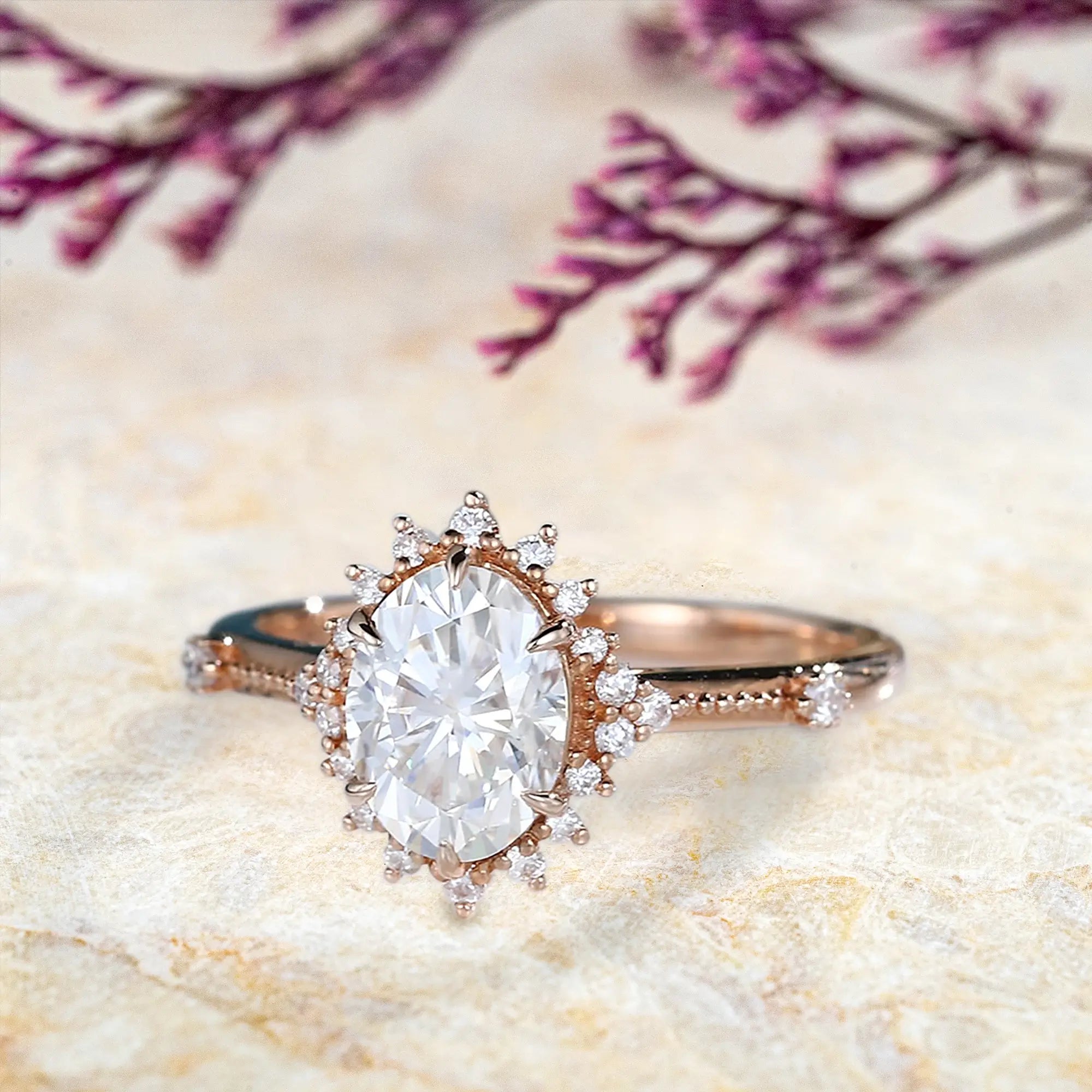 1.5CT Oval Moissanite Engagement Ring – 14K Vintage Halo Rings for women anniversary gift