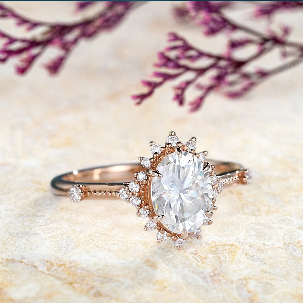 1.5CT Oval Moissanite Engagement Ring – 14K Vintage Halo Rings for women anniversary gift