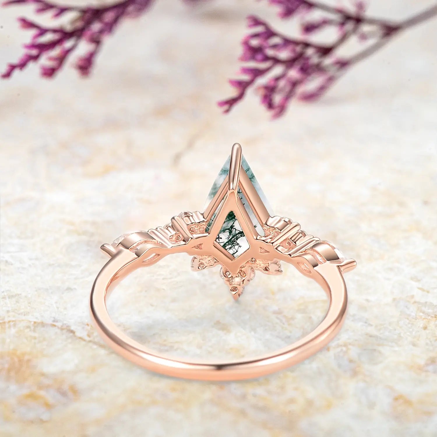 Unique Kite Cut Moss Agate Engagement Ring – Cluster Rings 18K promise rings