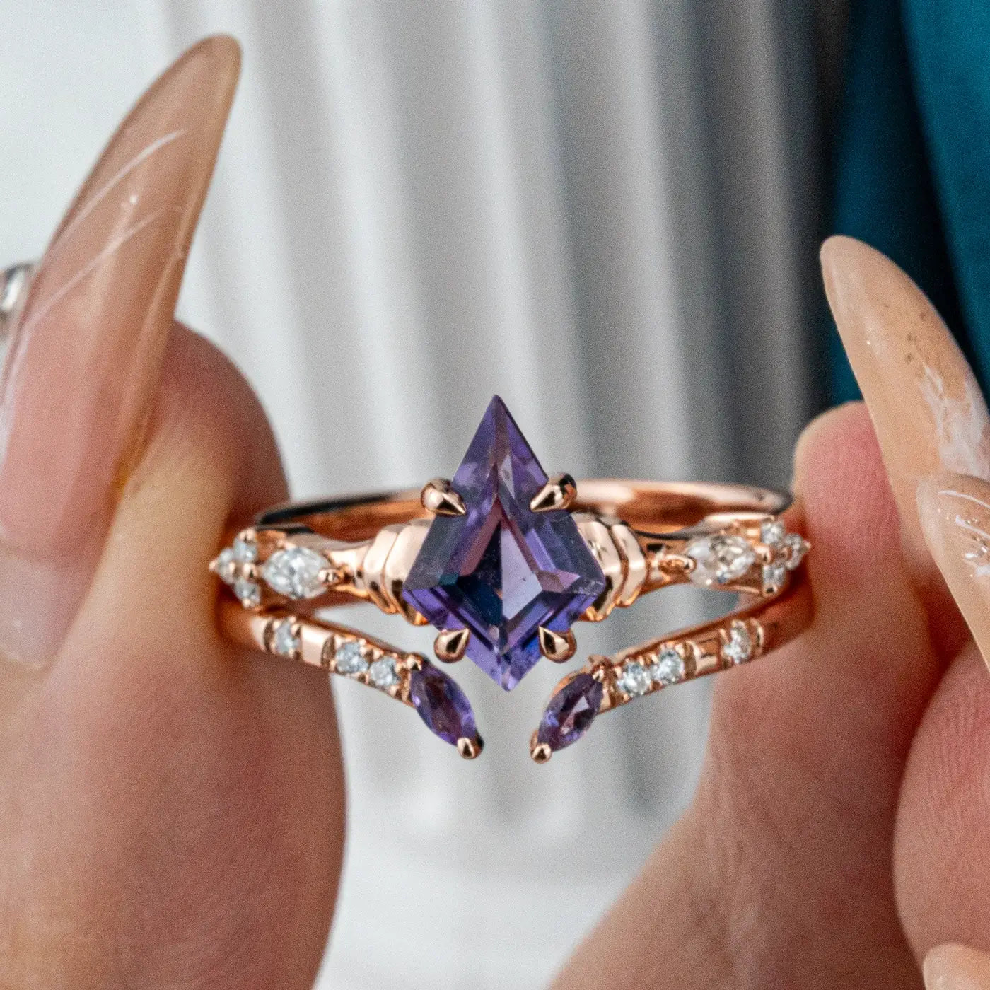 Kite Amethyst Ring Set – Noble and Luxurious Engagement Rings February Birthstone ring for women gift