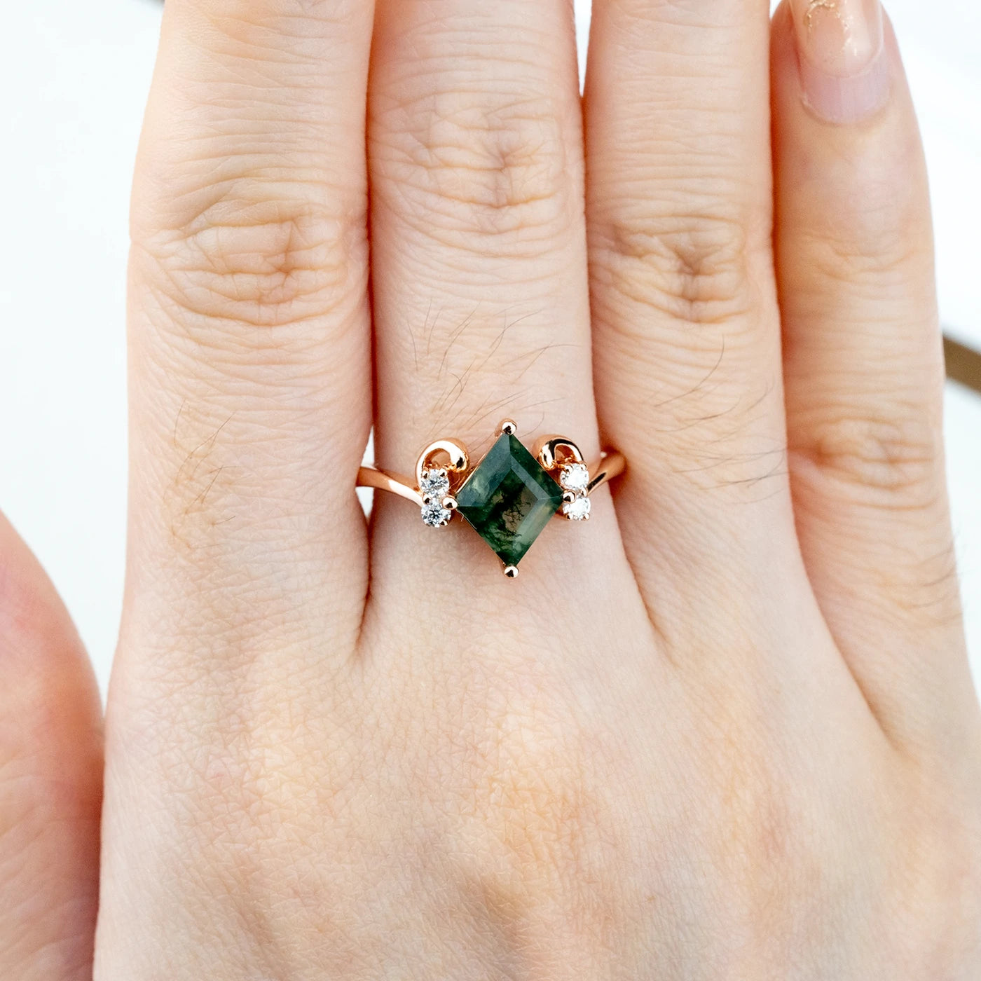 Custom Unique Princess Cut Moss Agate Ring | Zodiac Gold Ring - Aries