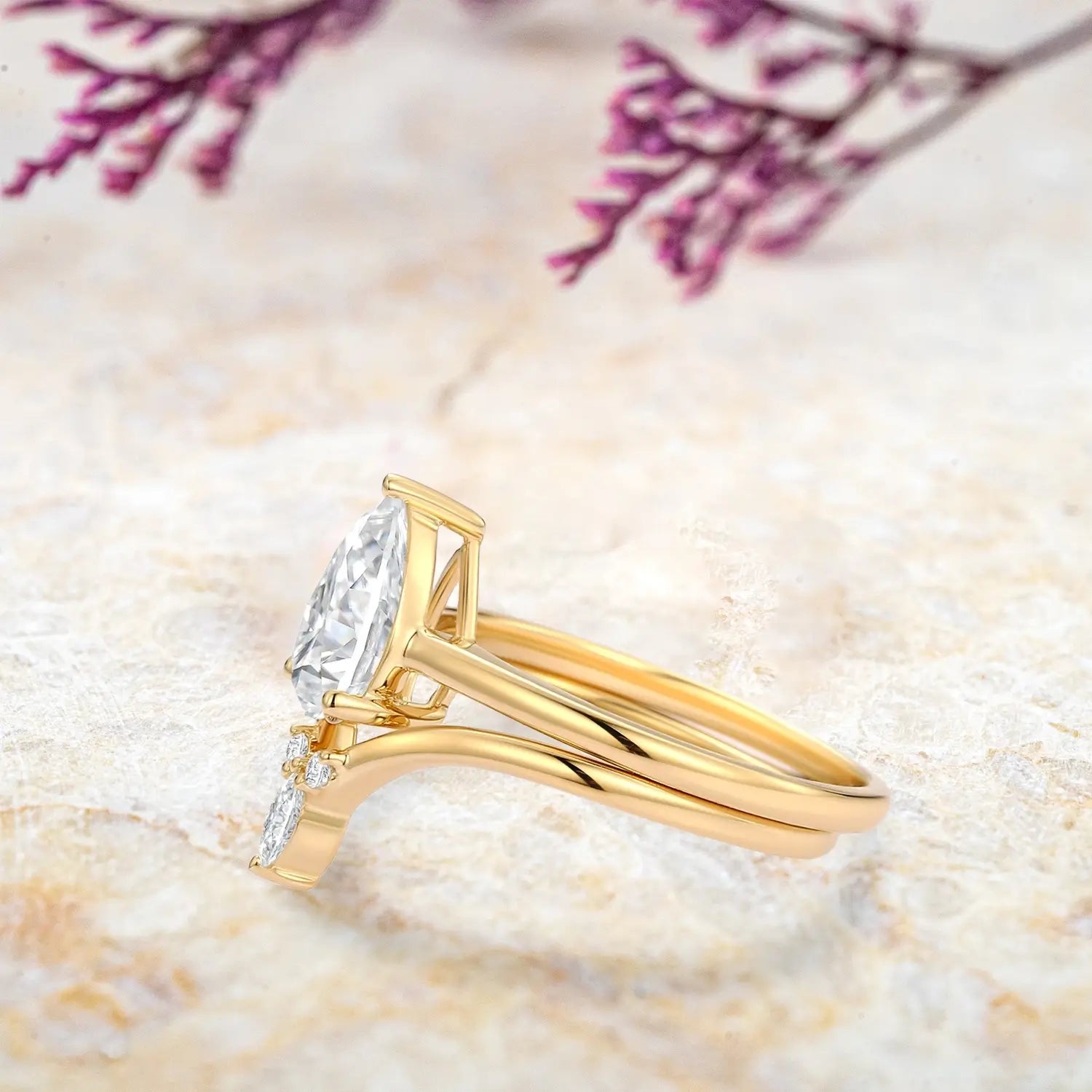Minimalist Pear-Shaped Moissanite Engagement Ring Set – Bridal Stack jewelry anniversary gift