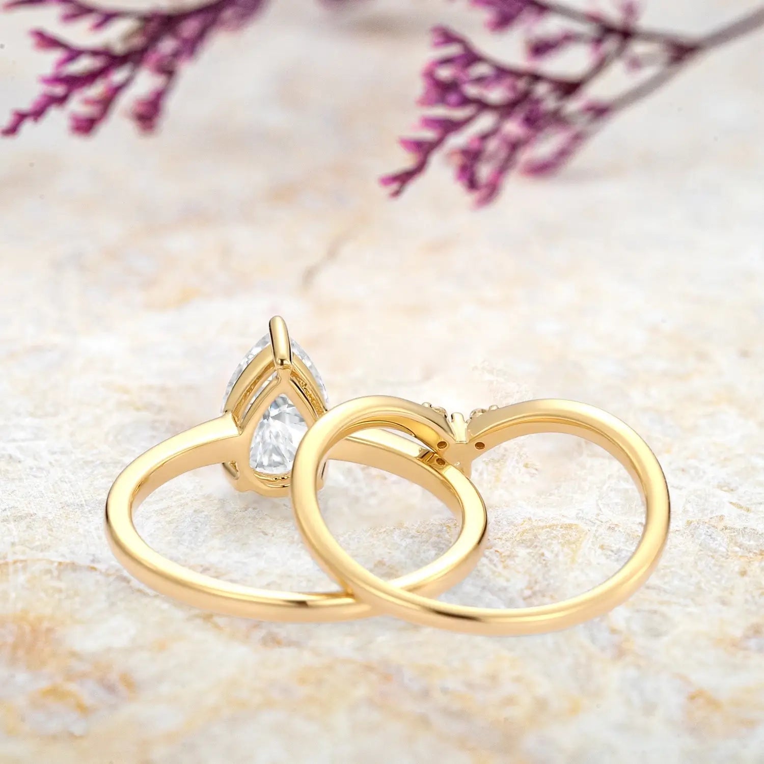 Minimalist Pear-Shaped Moissanite Engagement Ring Set – Bridal Stack jewelry anniversary gift