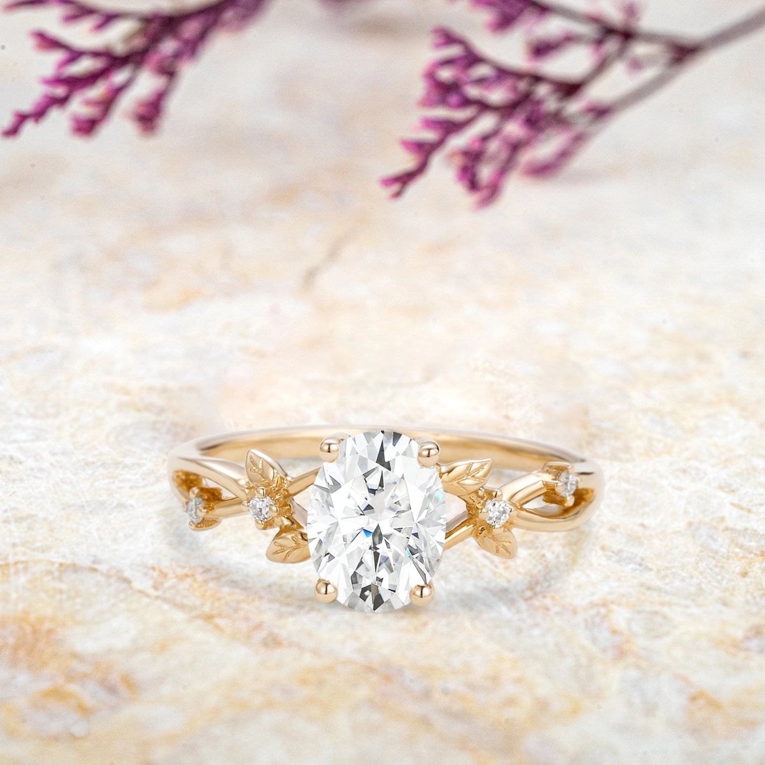 Dewleaf Whisper Oval moissanite Leaf Ring – Handmade Promise Ring anniversary gift for women