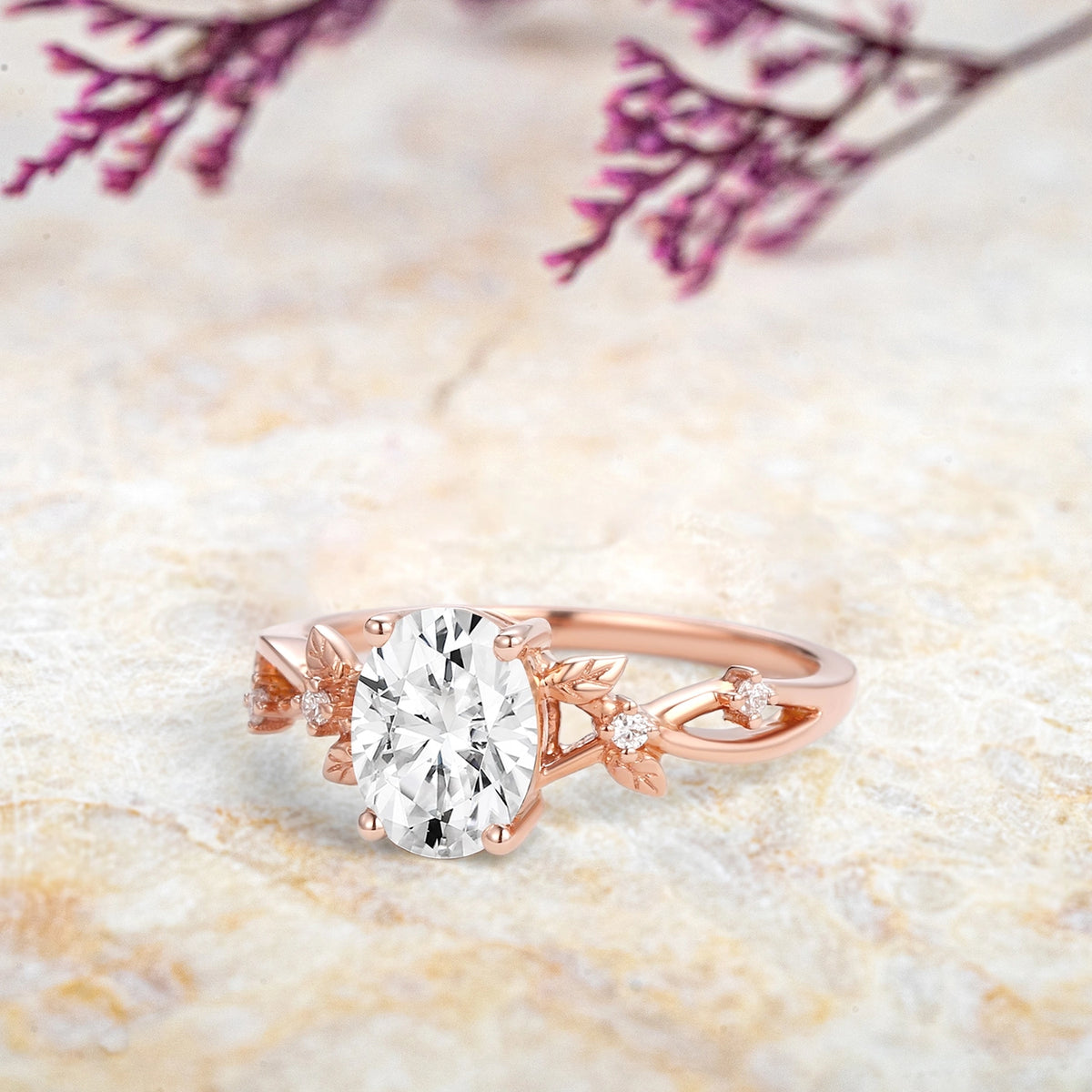 Dewleaf Whisper Oval moissanite Leaf Ring – Handmade Promise Ring anniversary gift for women
