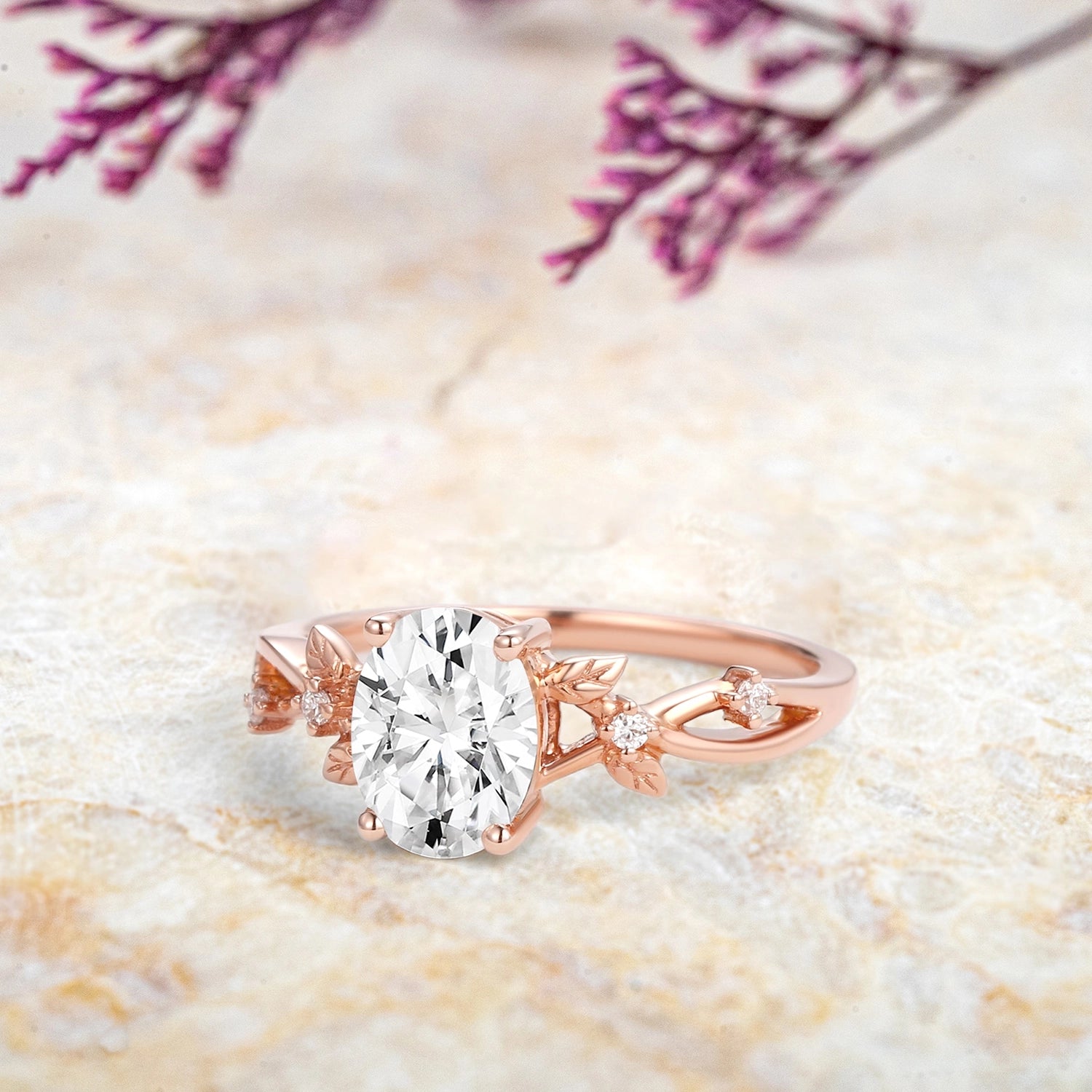 Dewleaf Whisper Oval moissanite Leaf Ring – Handmade Promise Ring anniversary gift for women