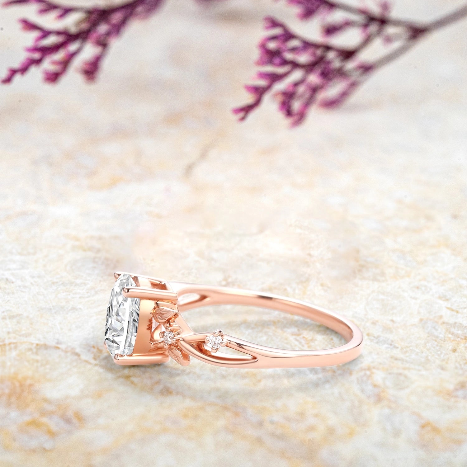 Dewleaf Whisper Oval moissanite Leaf Ring – Handmade Promise Ring anniversary gift for women