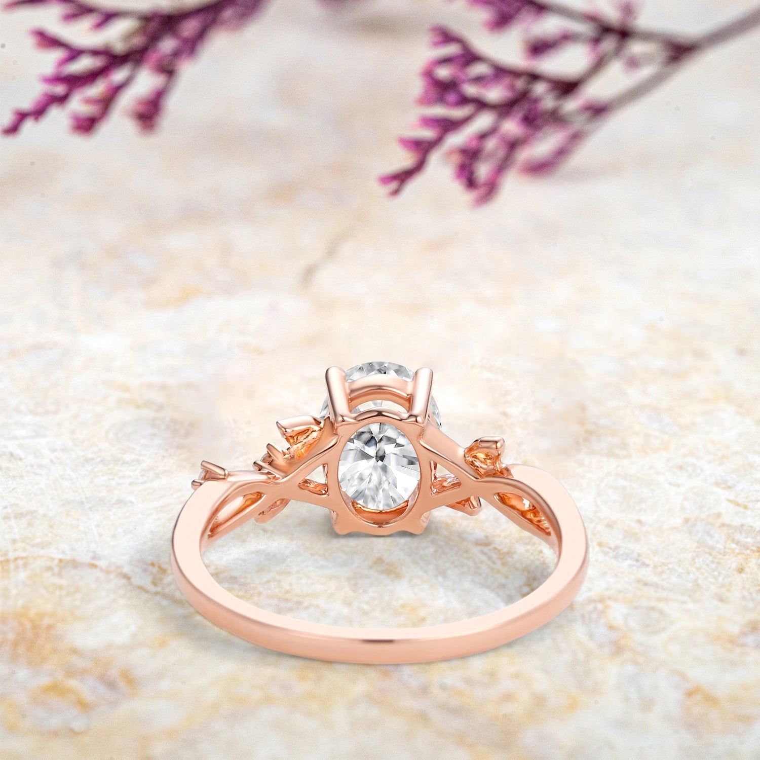 Dewleaf Whisper Oval moissanite Leaf Ring – Handmade Promise Ring anniversary gift for women