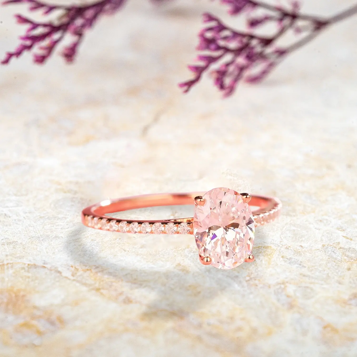 Serenity Glow Oval Lab Diamond Engagement Ring Minimalist Semi-Eternity Ring | ORLEONE