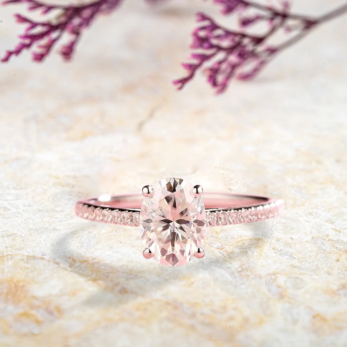 Serenity Glow Oval Lab Diamond Engagement Ring Minimalist Semi-Eternity Ring | ORLEONE