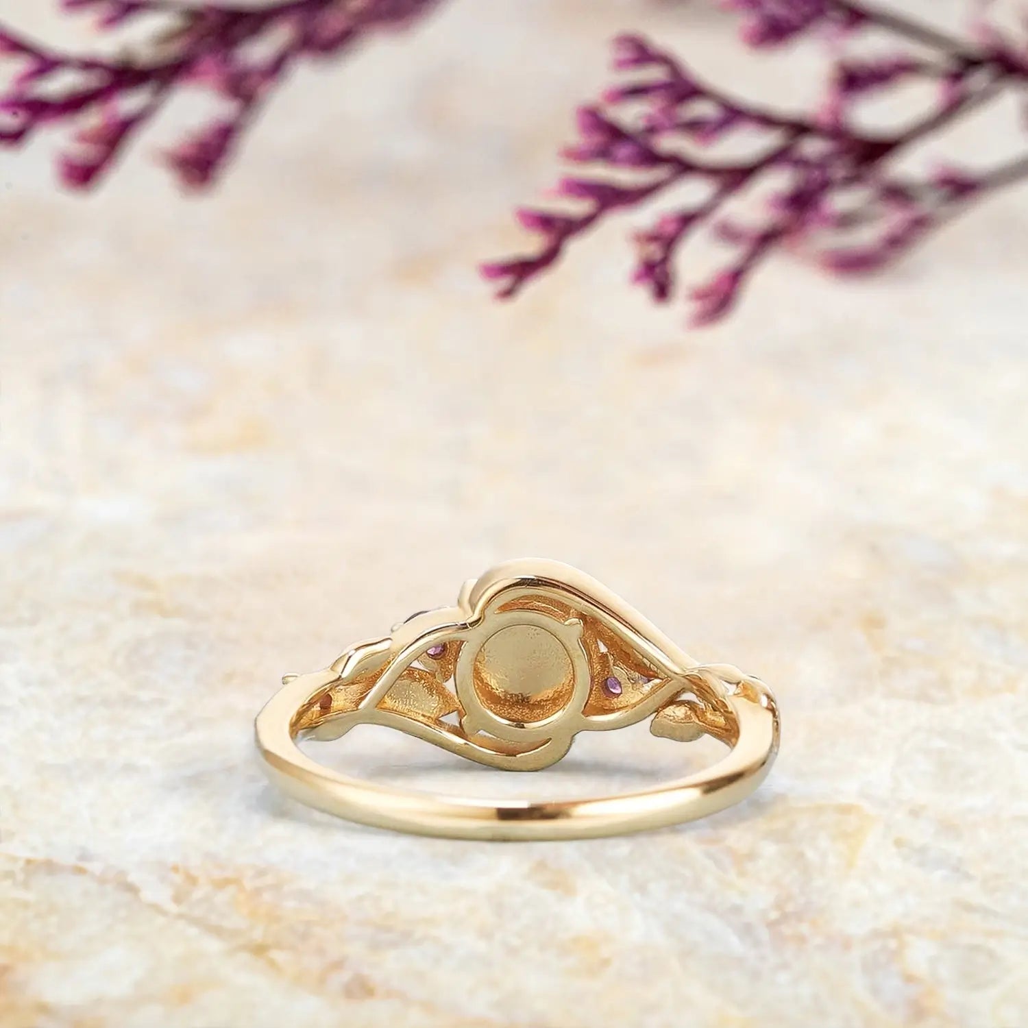 Natural Opal Engagement Ring – Twisted Leaf Ring in Solid Gold | October Birthstone Rings - 18K Yellow Gold