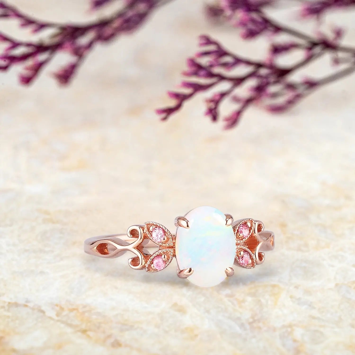 Orleone Vintage Opal Engagement Ring with Butterfly Bow Design | Handmade Solid Gold Promise Ring | October Birthstone Jewelry