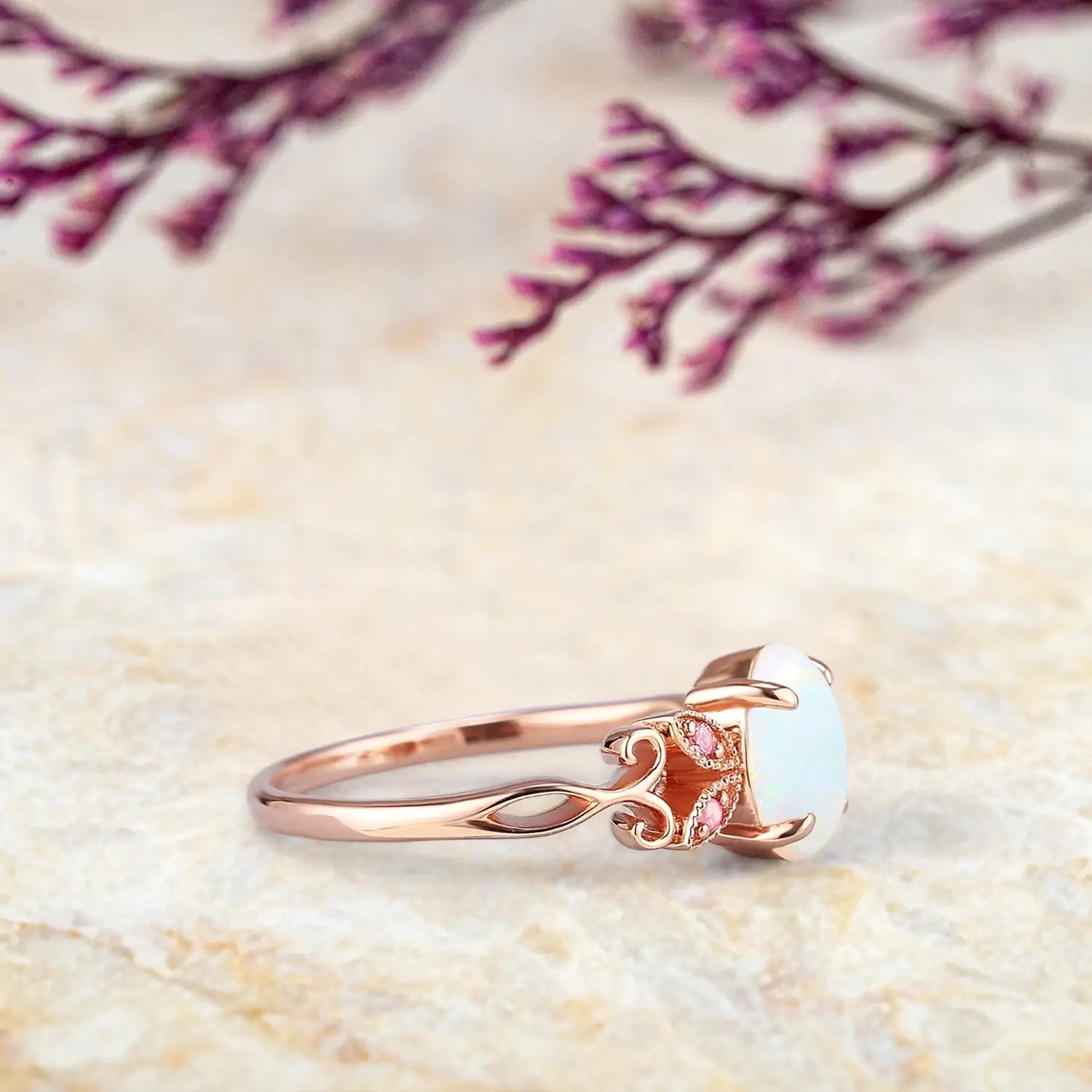 Orleone Vintage Opal Engagement Ring with Butterfly Bow Design | Handmade Solid Gold Promise Ring | October Birthstone Jewelry