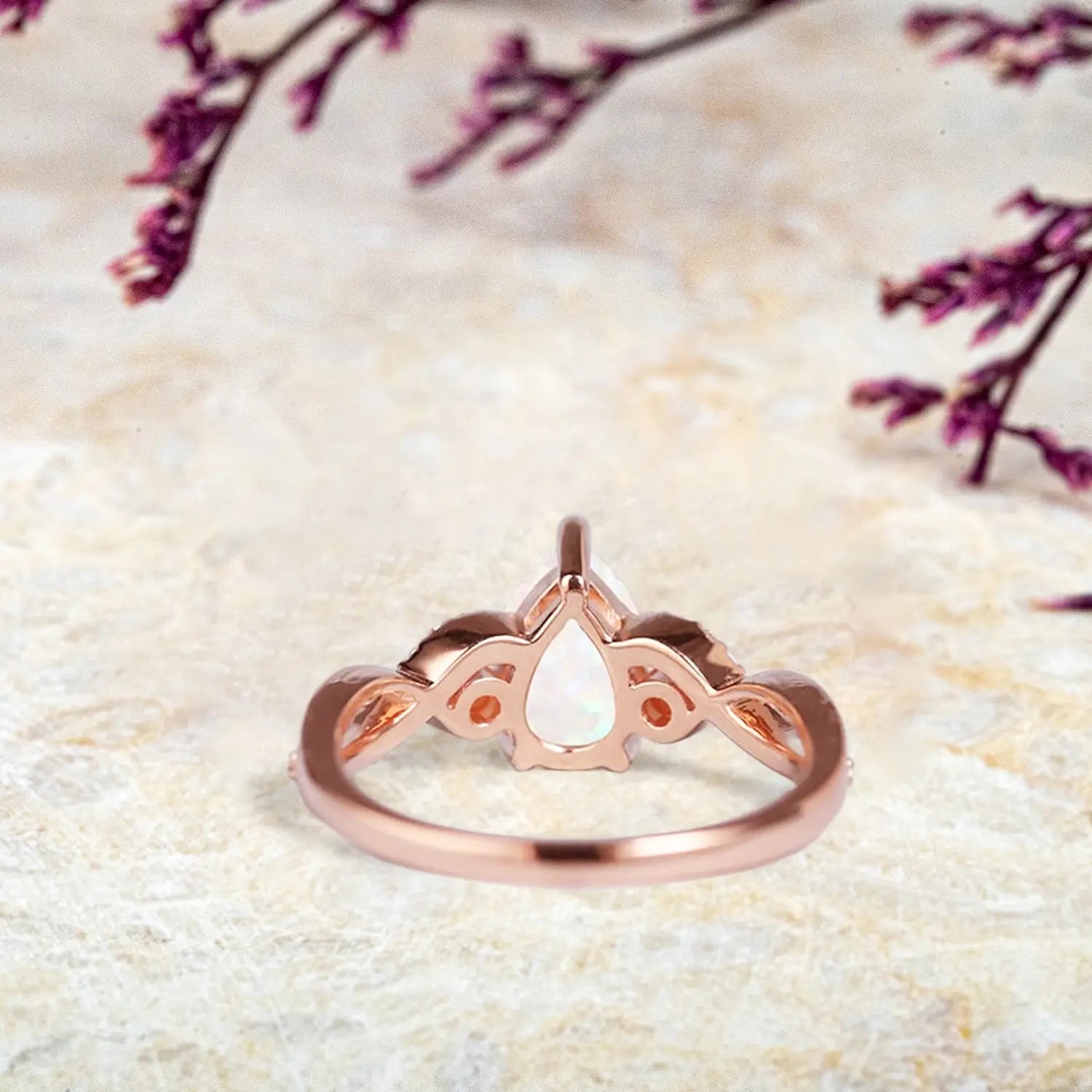 orleone Pear Cut Opal Engagement Ring | Twisted Rose Gold October Birthstone Promise Ring