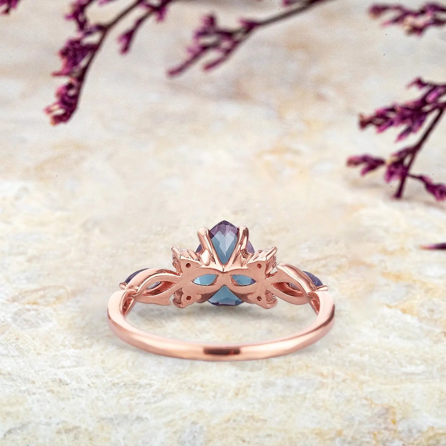 Eternal Twilight – Vintage Alexandrite Engagement Ring | Custom Unique Pear Cut Wedding Ring | Luxury Promise Rings | Custom Engraved Anniversary Ring