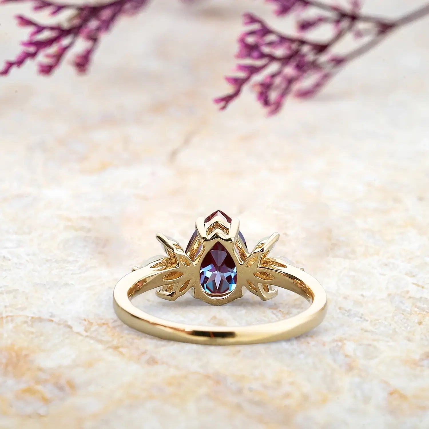 Pear Alexandrite & Opal Cluster Engagement Ring custom gold ring orleone jewelry