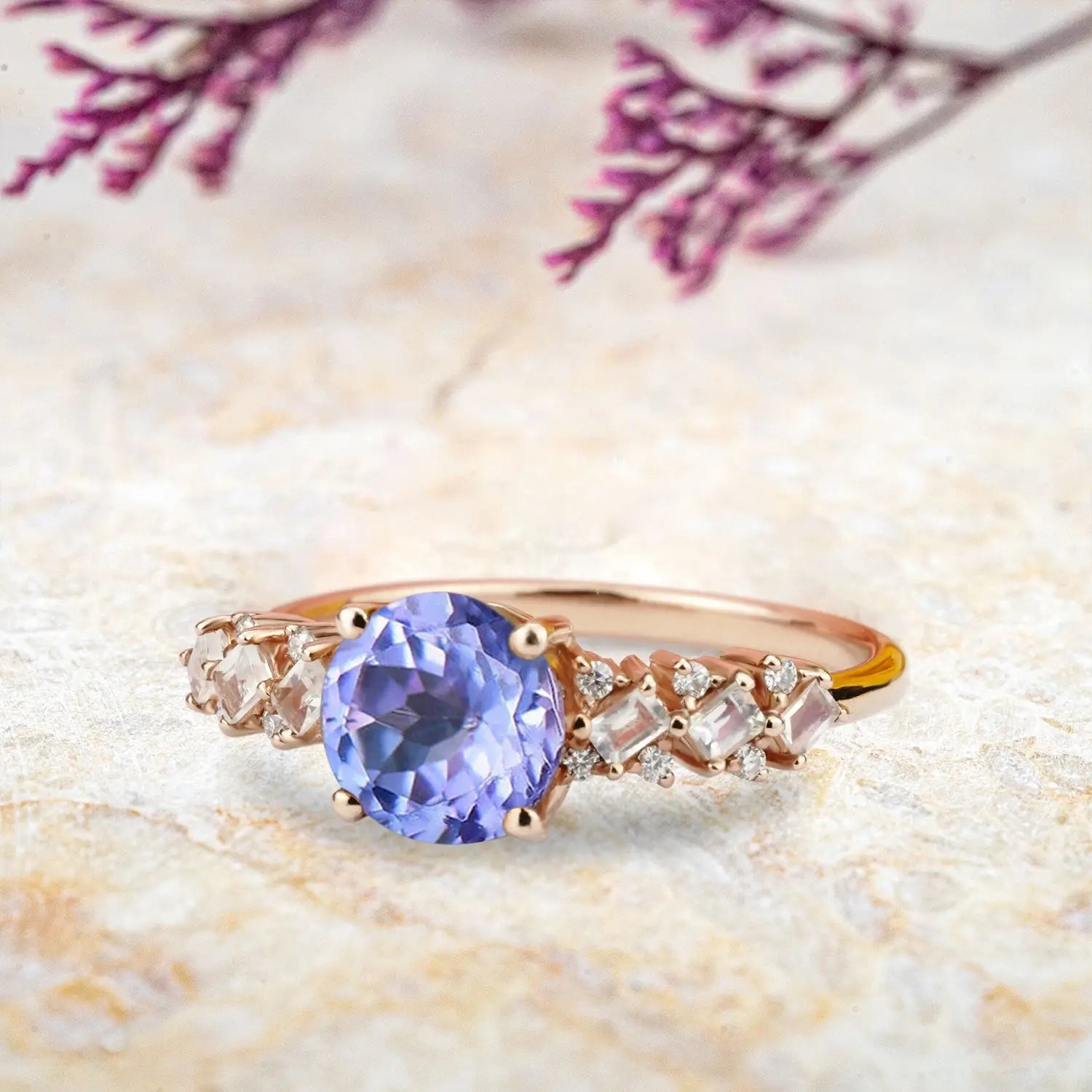 Round Tanzanite Engagement Rings – December Birthstone Ring modern jewelry