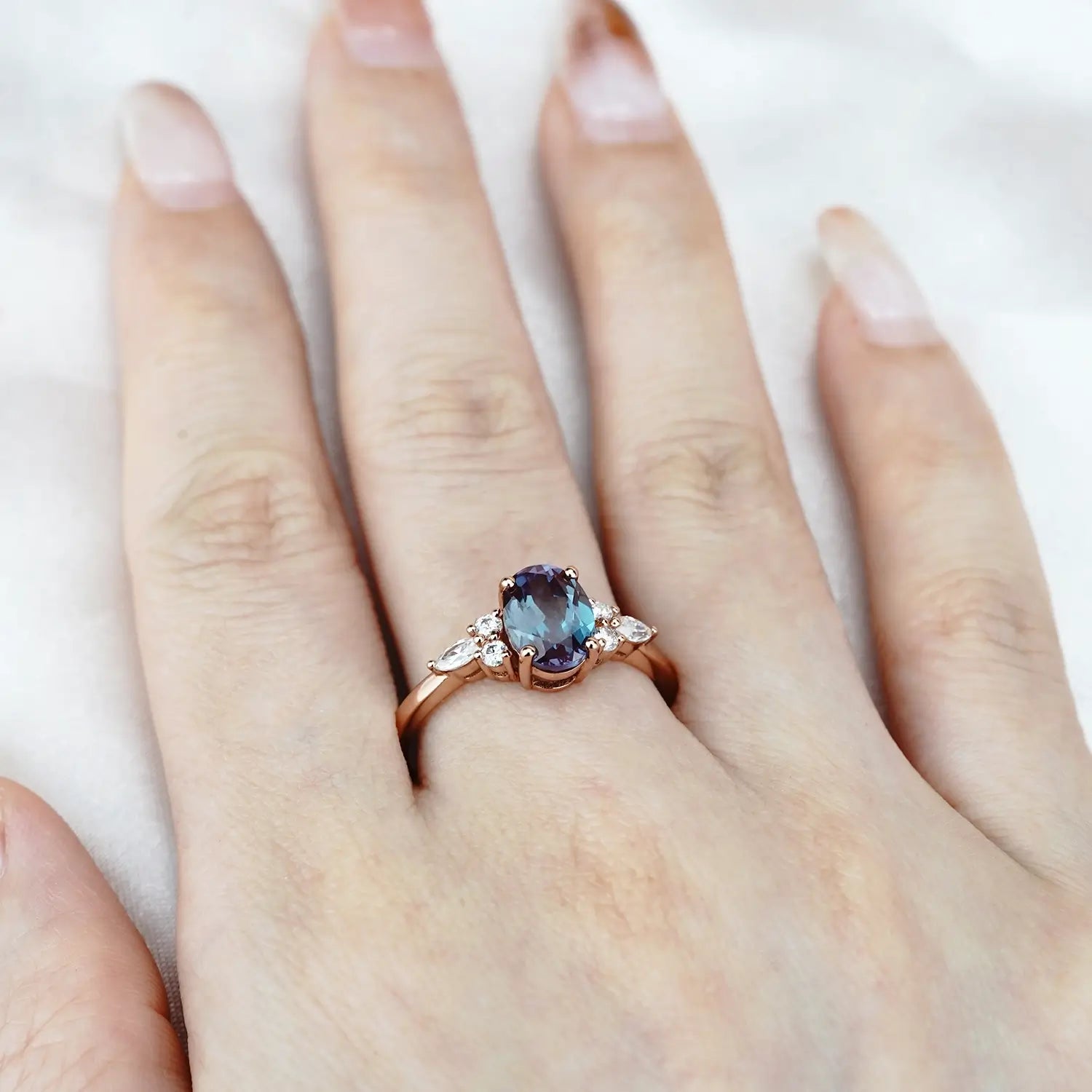 Oval Alexandrite Cluster Engagement Rings Timeless & Elegant June Birthstone Ring for women promise gift