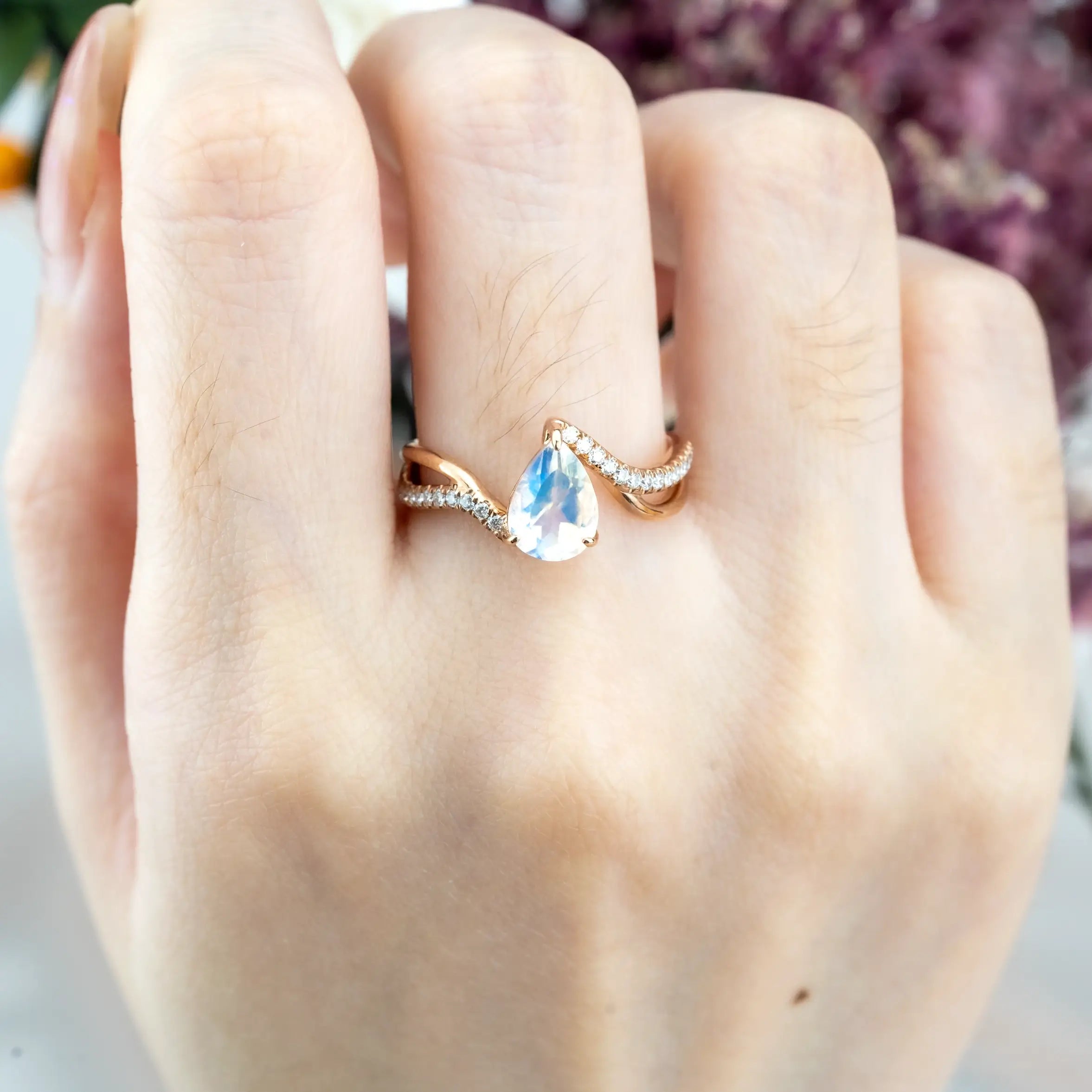 Natural Moonstone Engagement Rings For Ladies June Birthstone Anniversary Ring