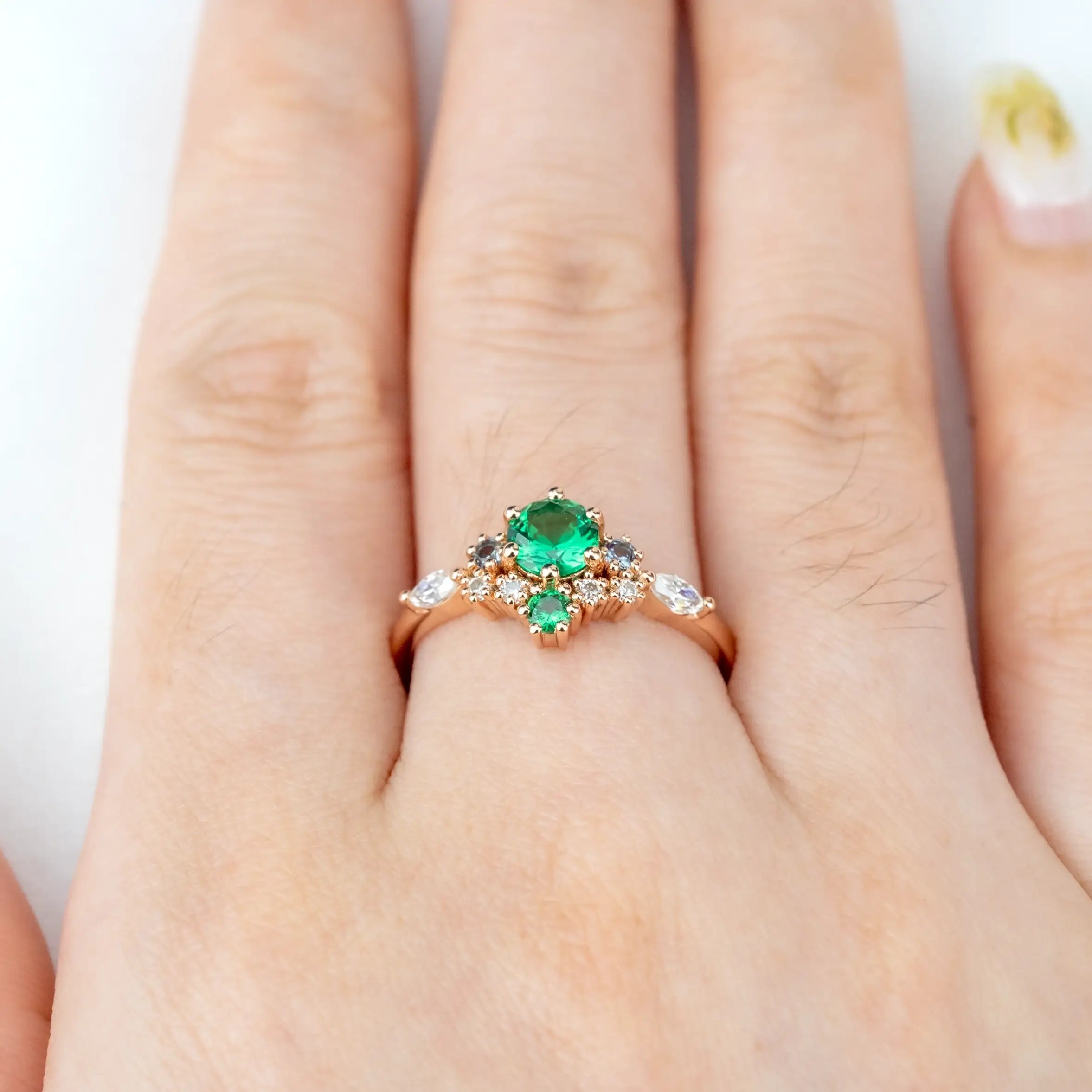 Verdeva Cluster Engagement Ring – Lab Emerald Birthstone Jewelry for ladies anniversary rings