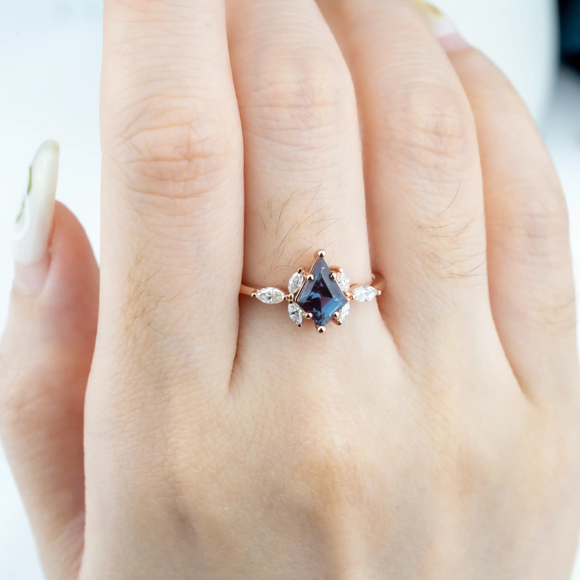 Kite Cut Lab Alexandrite Engagement Ring Flower Design Anniversary Rings For Womens folra jewelry