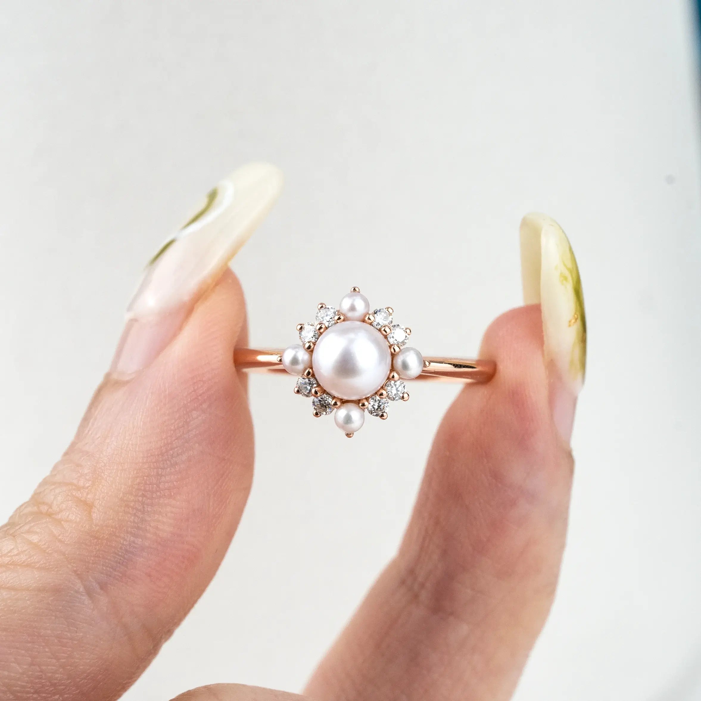 Pearl Ring, a handcrafted floral-inspired piece featuring. custom june birthstone engagement rings for women gift