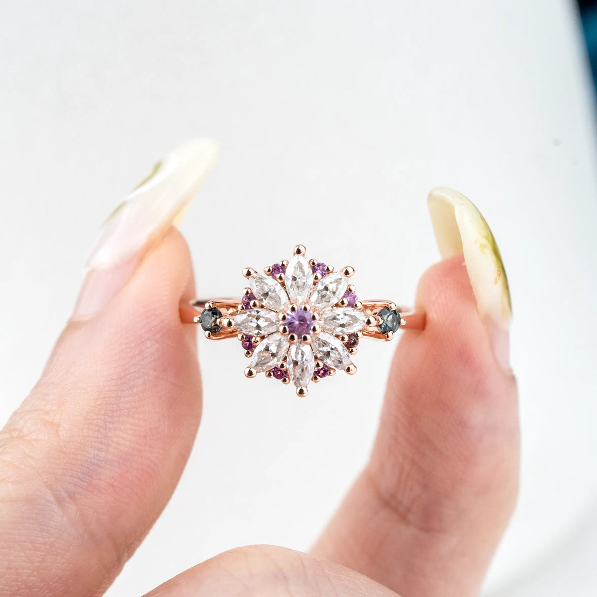 Flower Rings Custom Moissanite Gold Ring flora art ring for ladies anniversary
jewelry gift