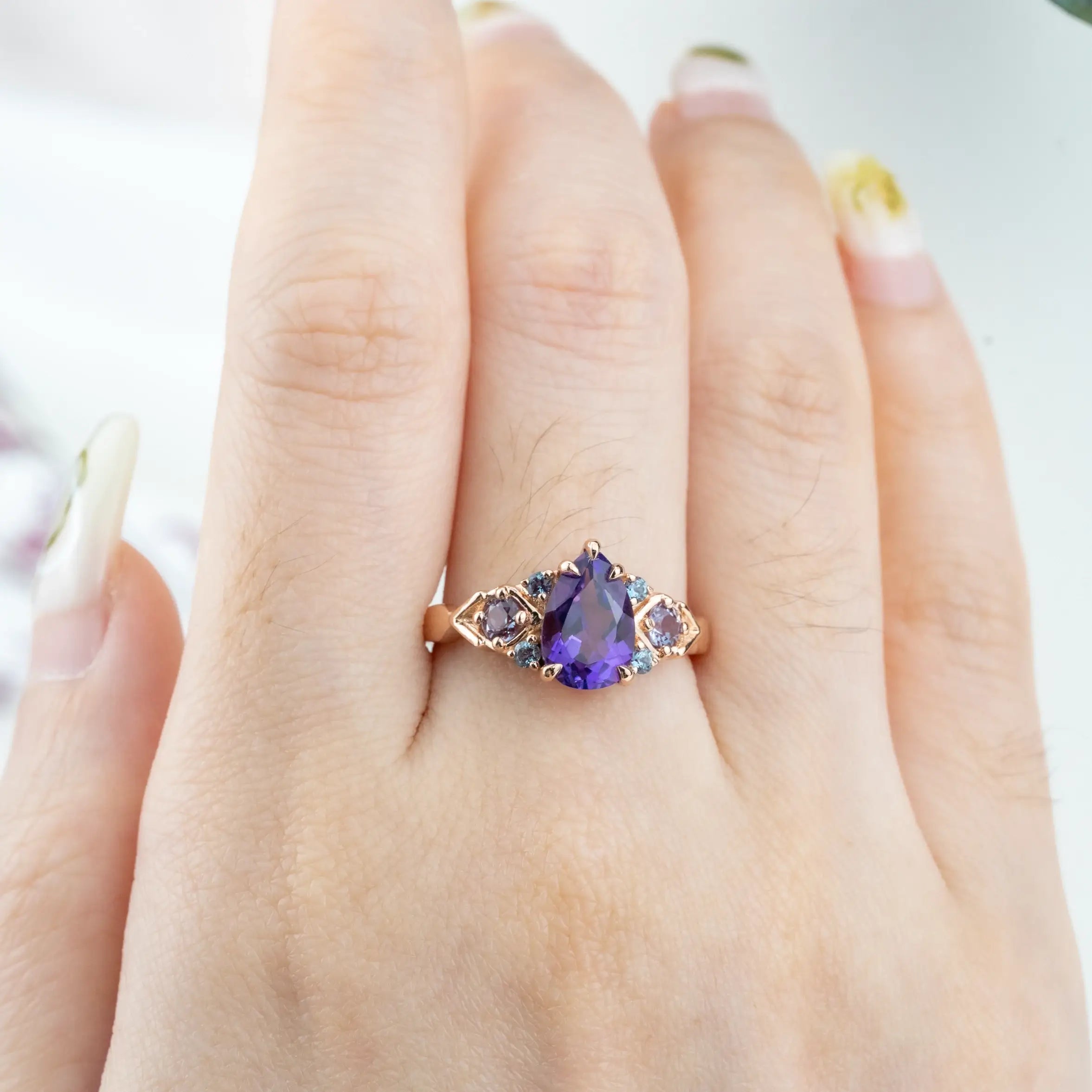 Amethyst Ring – Vintage February Birthstone Engagement Rings Custom Unique Gold Ring anniversary gift for women