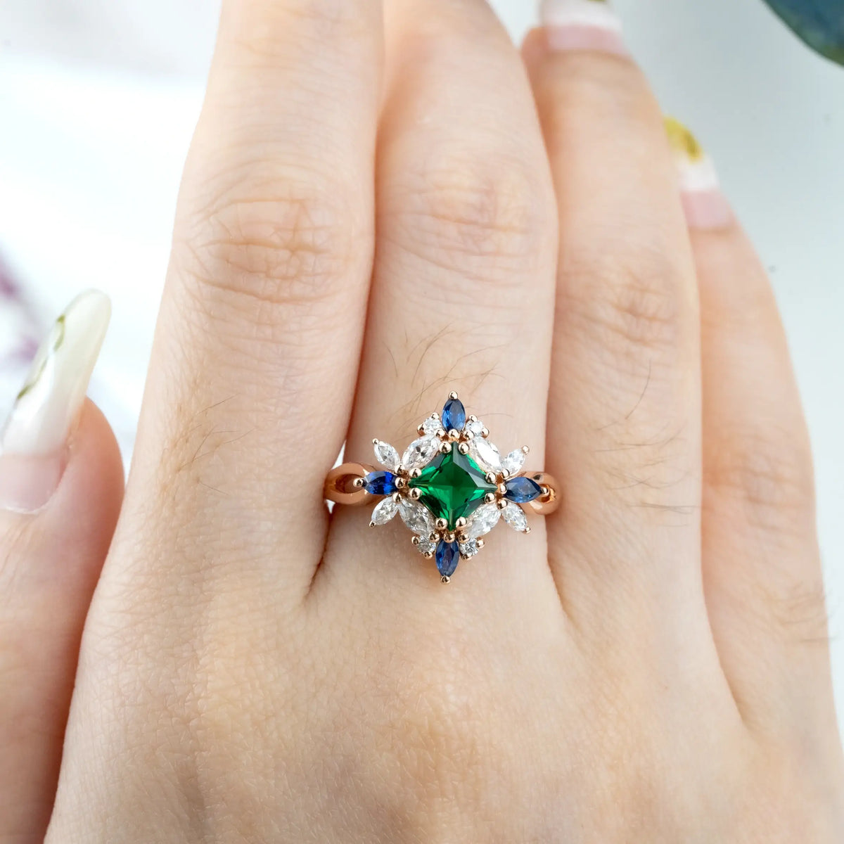 Lab Emerald Ring Butterfly Desgin Art Engagement Rings Custom anniversary ring for ladies