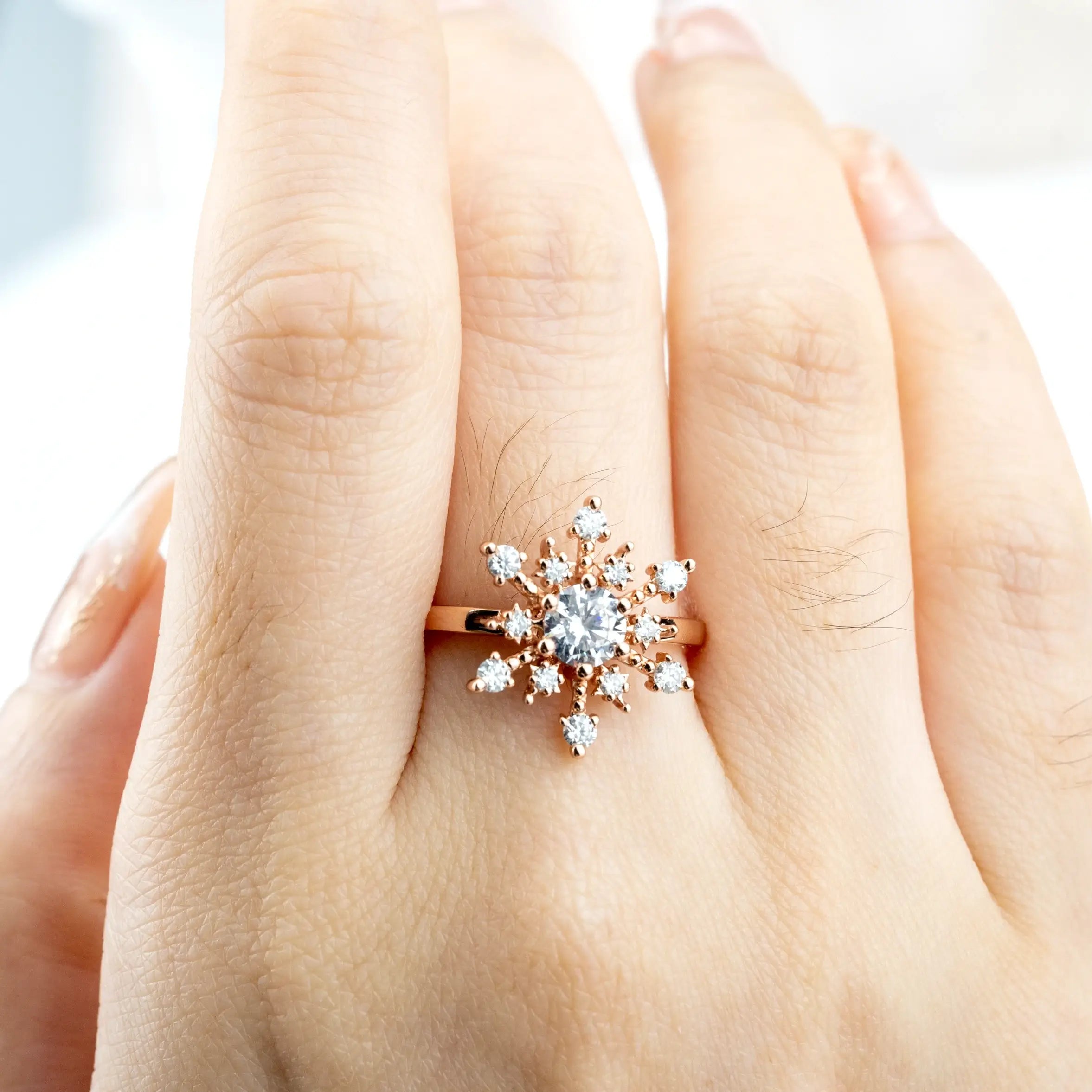 Custom Unique Engagement Ring Snowflake Ring Christmas Gifts Anniversary Ring