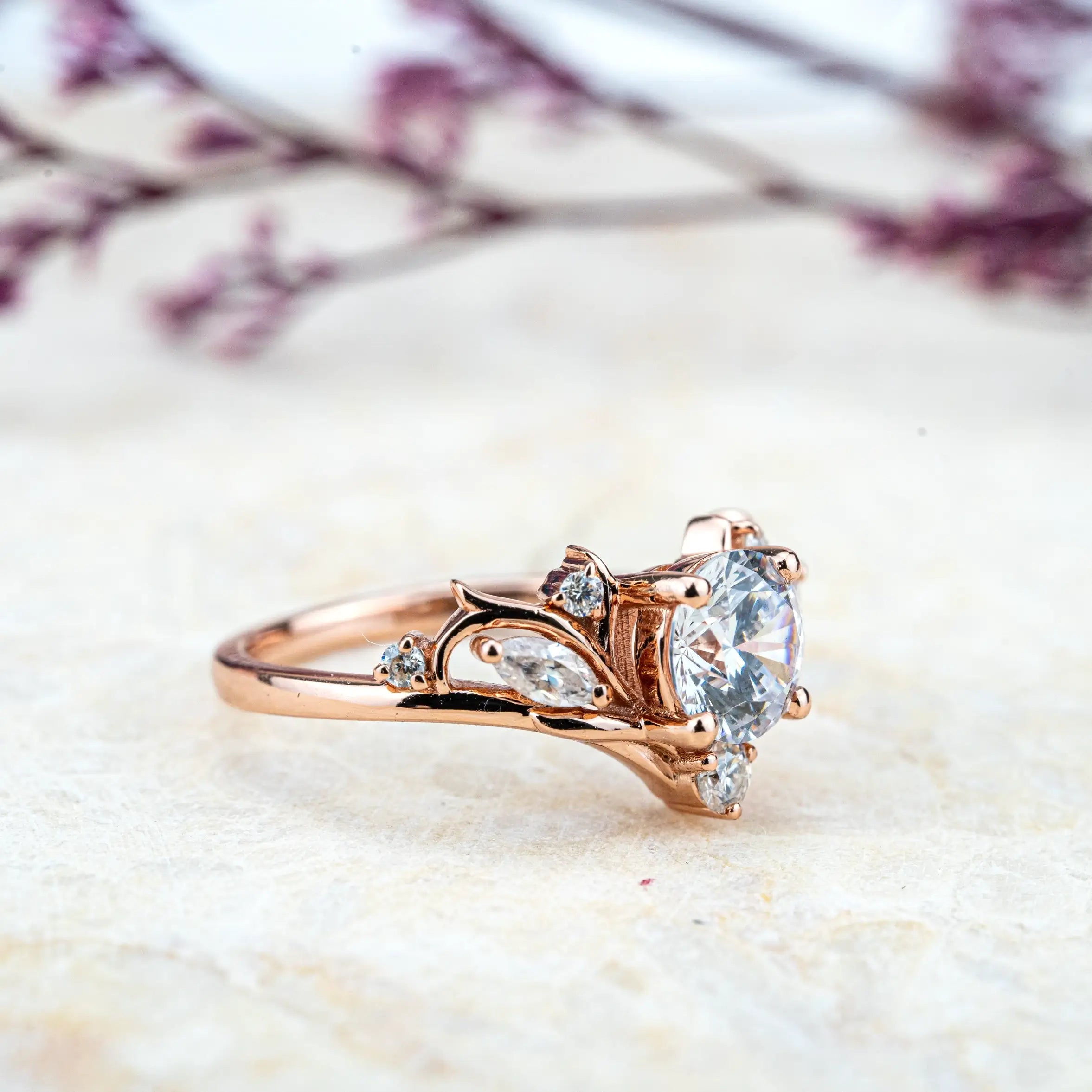 Round Cut Moissanite Engagement Rings for women anniversary ring Cluster Rings rose gold