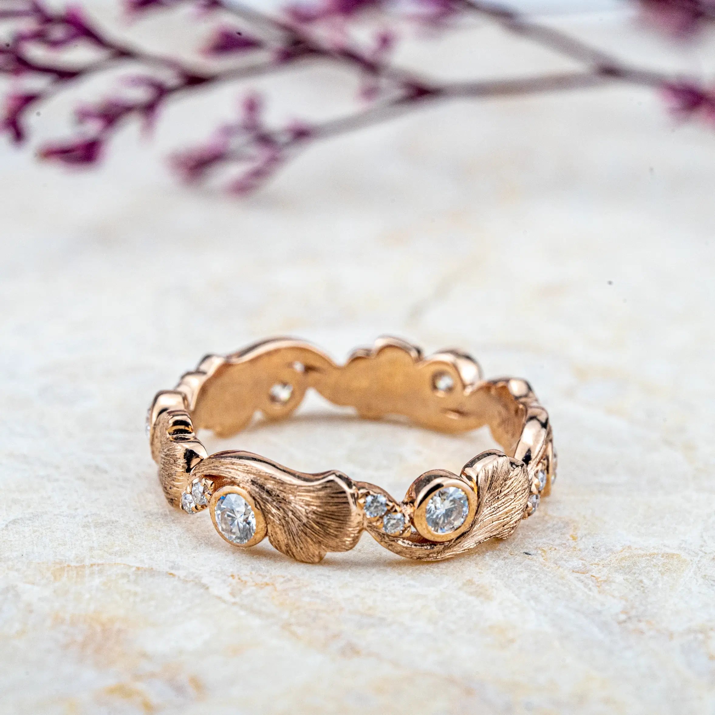 Ocean Whisper Wedding Band | Wave-Inspired Gold Band Nature Inspired Rings diamond wedding ring