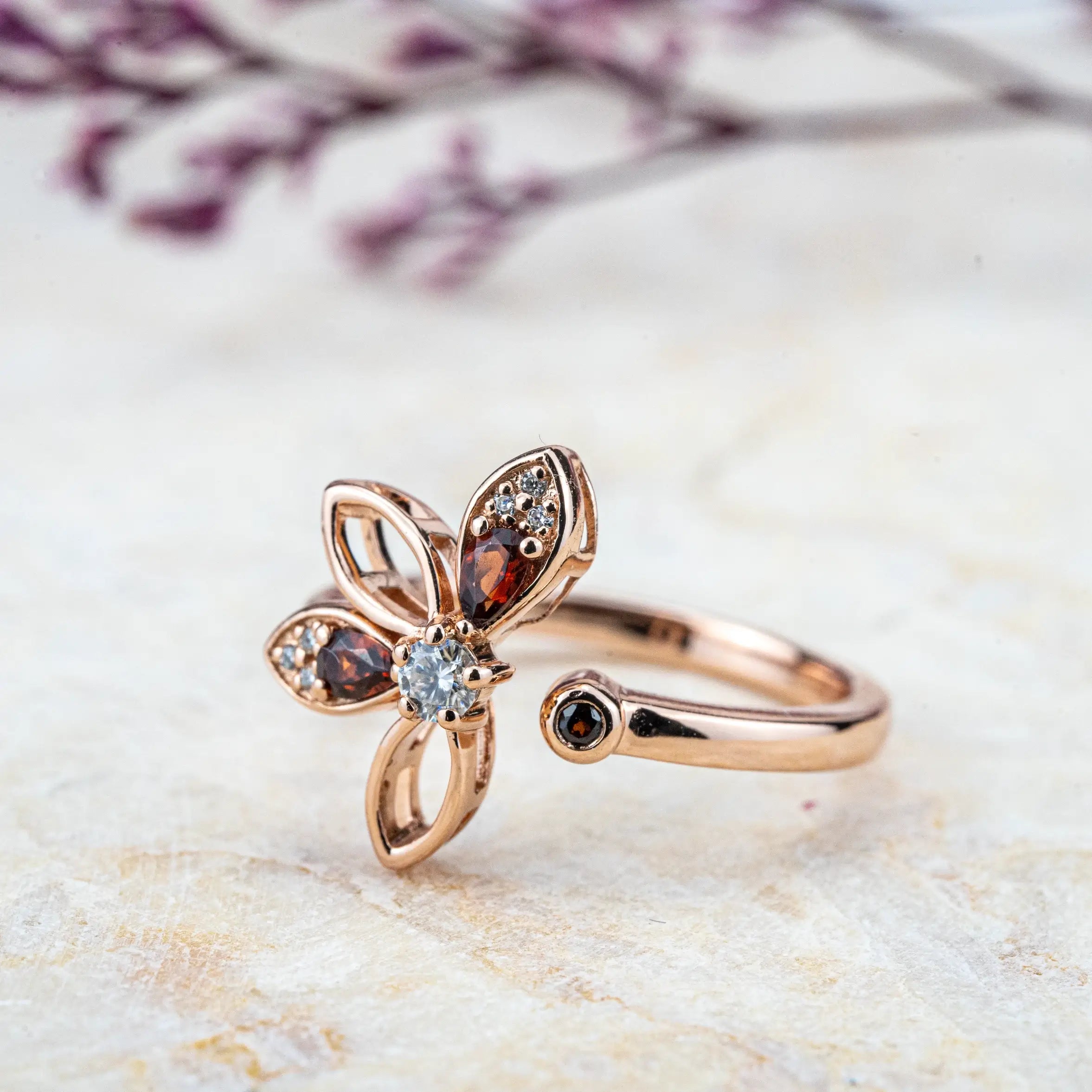 Flower Garnet Rings Birthstone Diamond Engagement Ring For Women Daily Rings