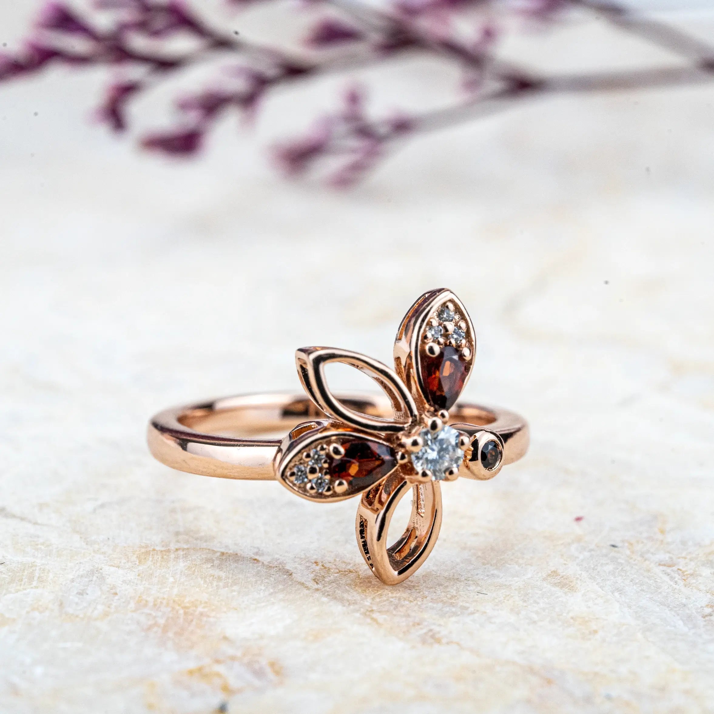 Flower Garnet Rings Birthstone Diamond Engagement Ring For Women Daily Rings