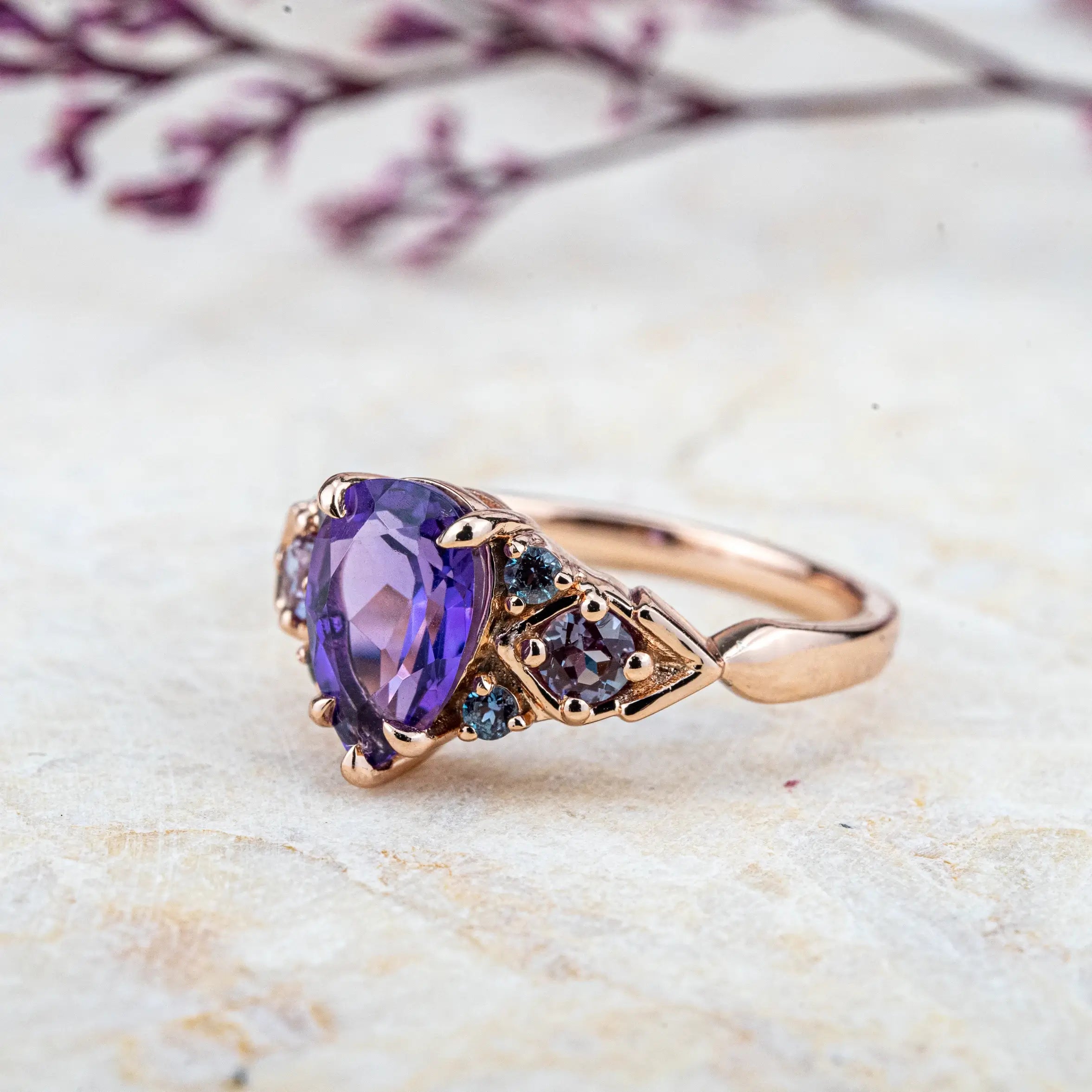 Amethyst Ring – Vintage February Birthstone Engagement Rings Custom Unique Gold Ring anniversary gift for women