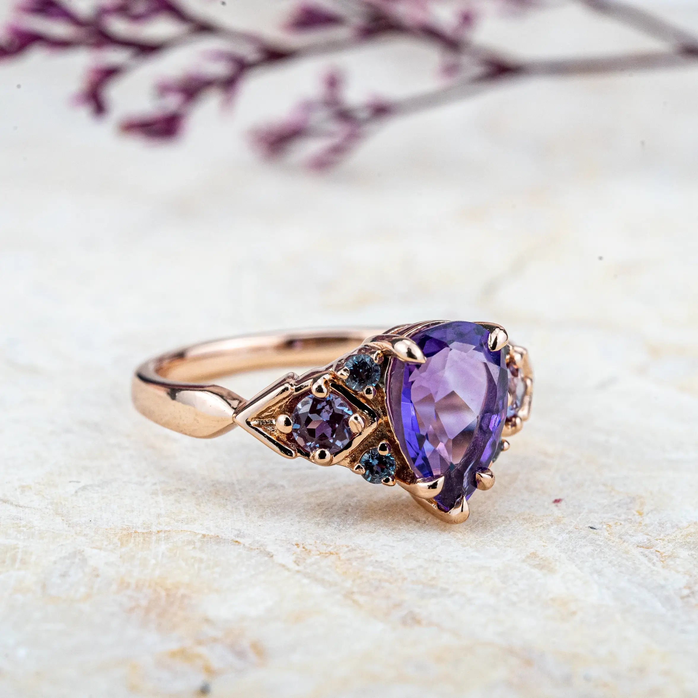 Amethyst Ring – Vintage February Birthstone Engagement Rings Custom Unique Gold Ring anniversary gift for women