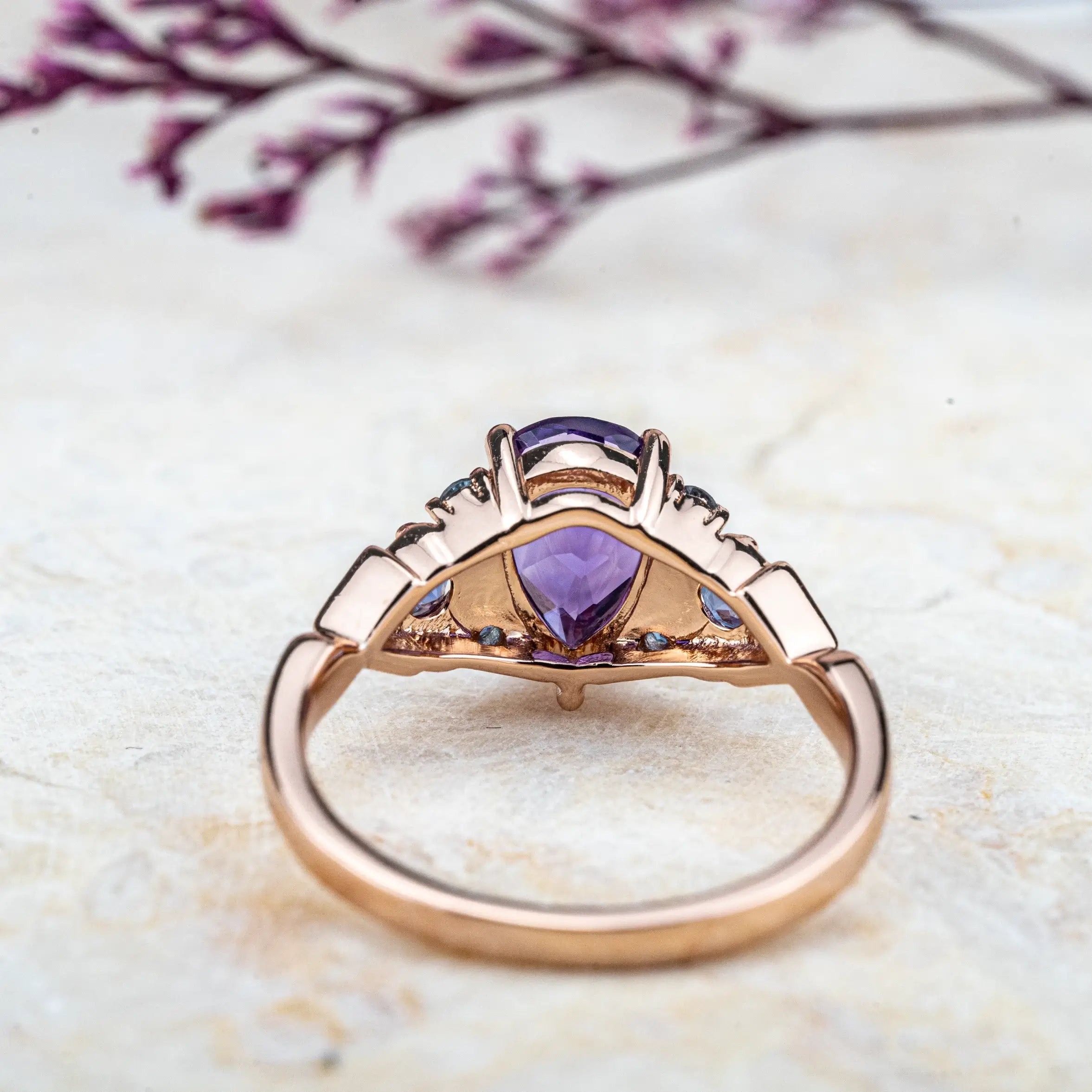 Amethyst Ring – Vintage February Birthstone Engagement Rings Custom Unique Gold Ring anniversary gift for women