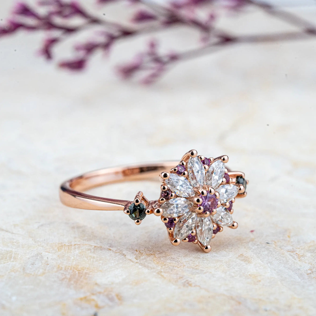 Flower Rings Custom Moissanite Gold Ring flora art ring for ladies anniversary
jewelry gift