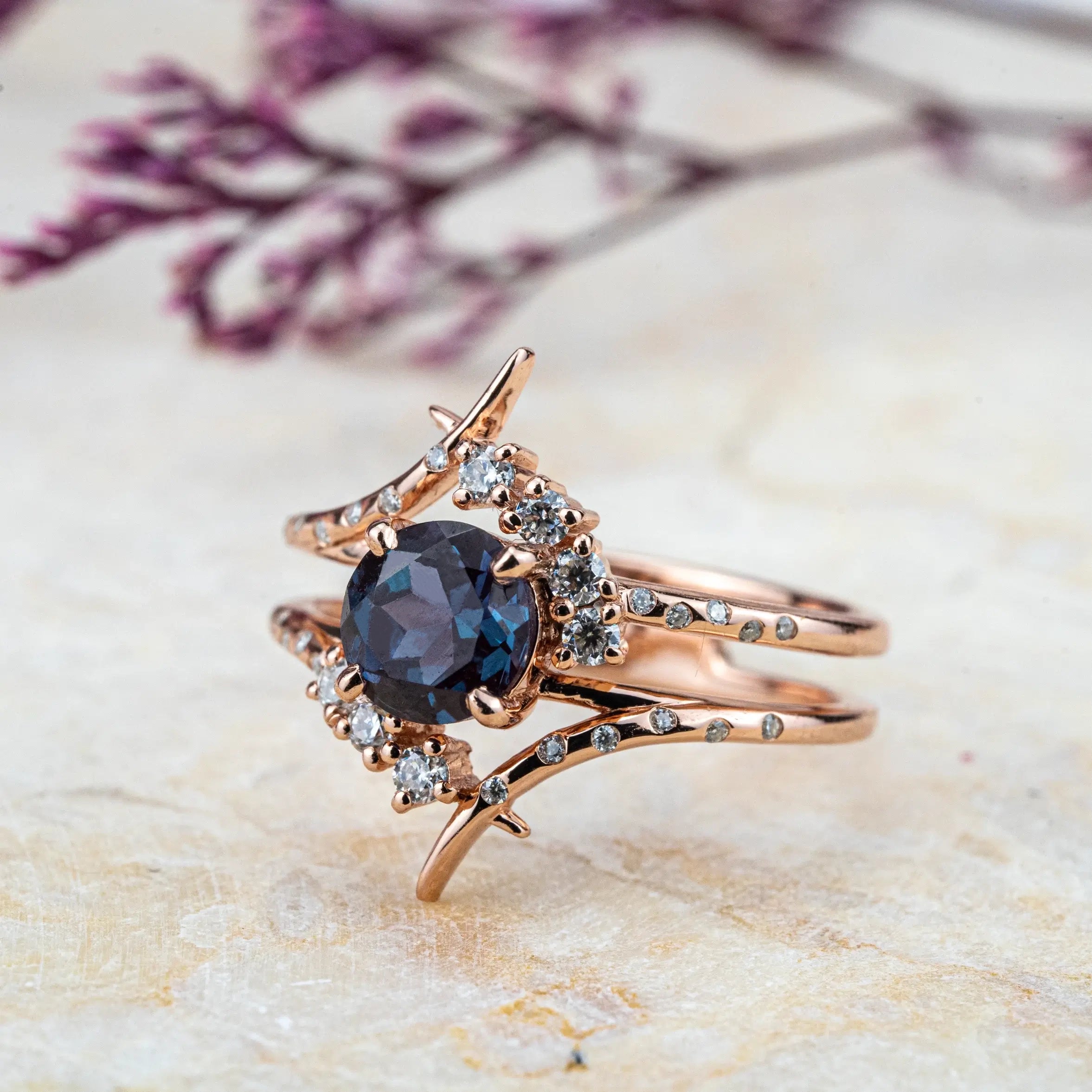 Art Alexandrite Engagement Rings Custom Unique June Birthstone Ring anniversary ring for ladies promise gift